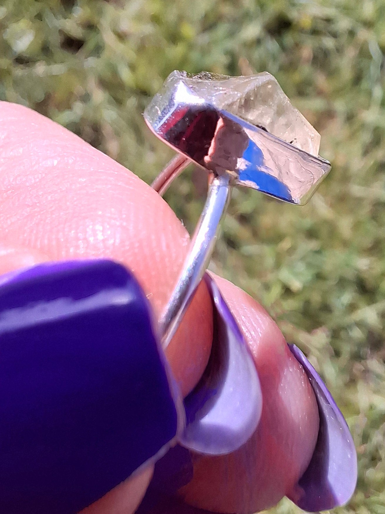 Libyan Desert Glass Ring, size large T, 925 Silver, Tektite (Ref: LR48)