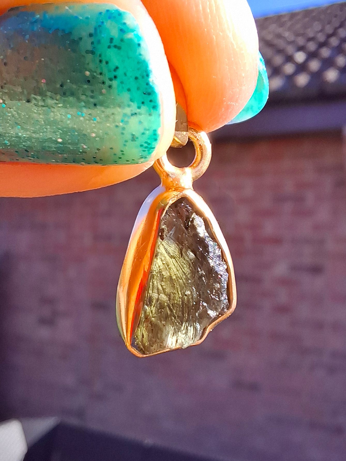 Moldavite Pendant, 14K GOLD Plated, Tektite (Ref: P449)