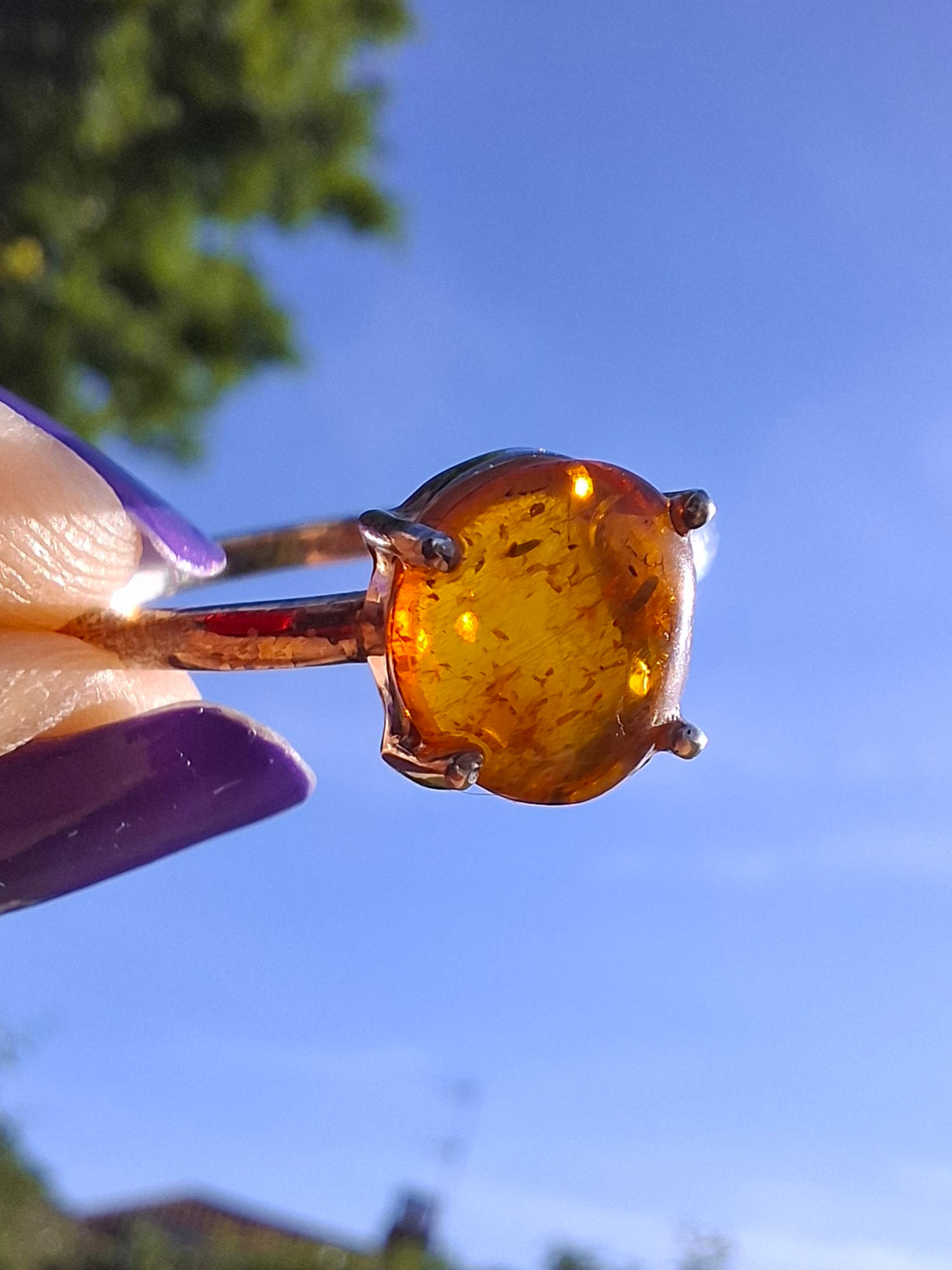 Baltic Amber Ring, size large W, 925 Silver, Fossil (Ref: AR27)