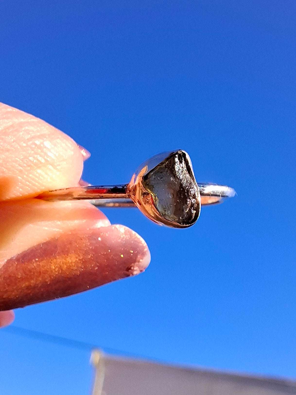 Moldavite Ring, size R, 925 Silver, Tektite (Ref: R64)