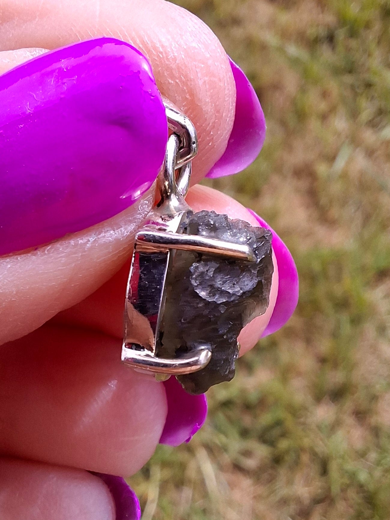 Moldavite Claw Pendant, 925 Silver, Tektite (Ref: P23)