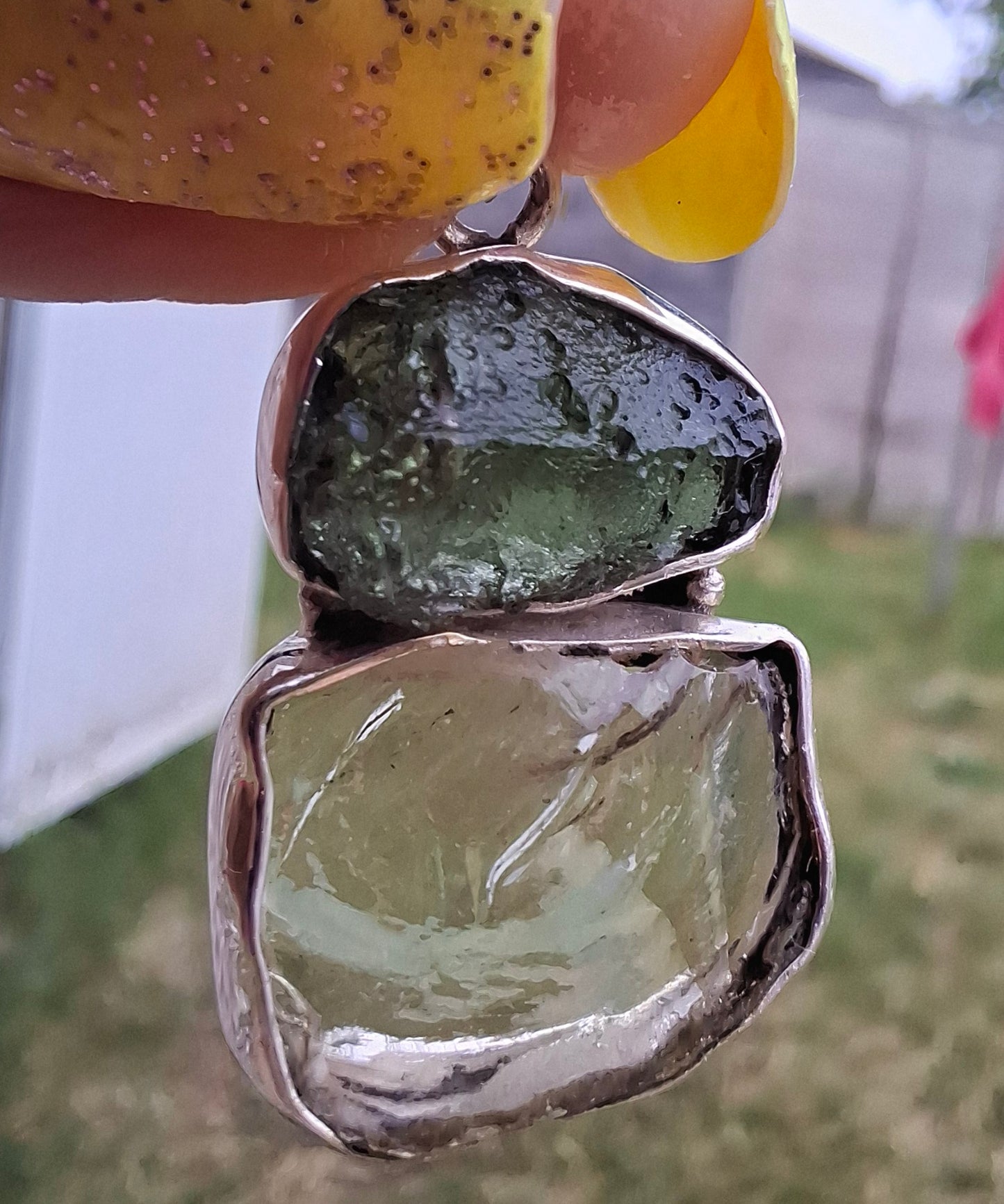 Moldavite & Libyan Desert Glass Pendant, 925 Silver, Tektite (Ref: MLP14)