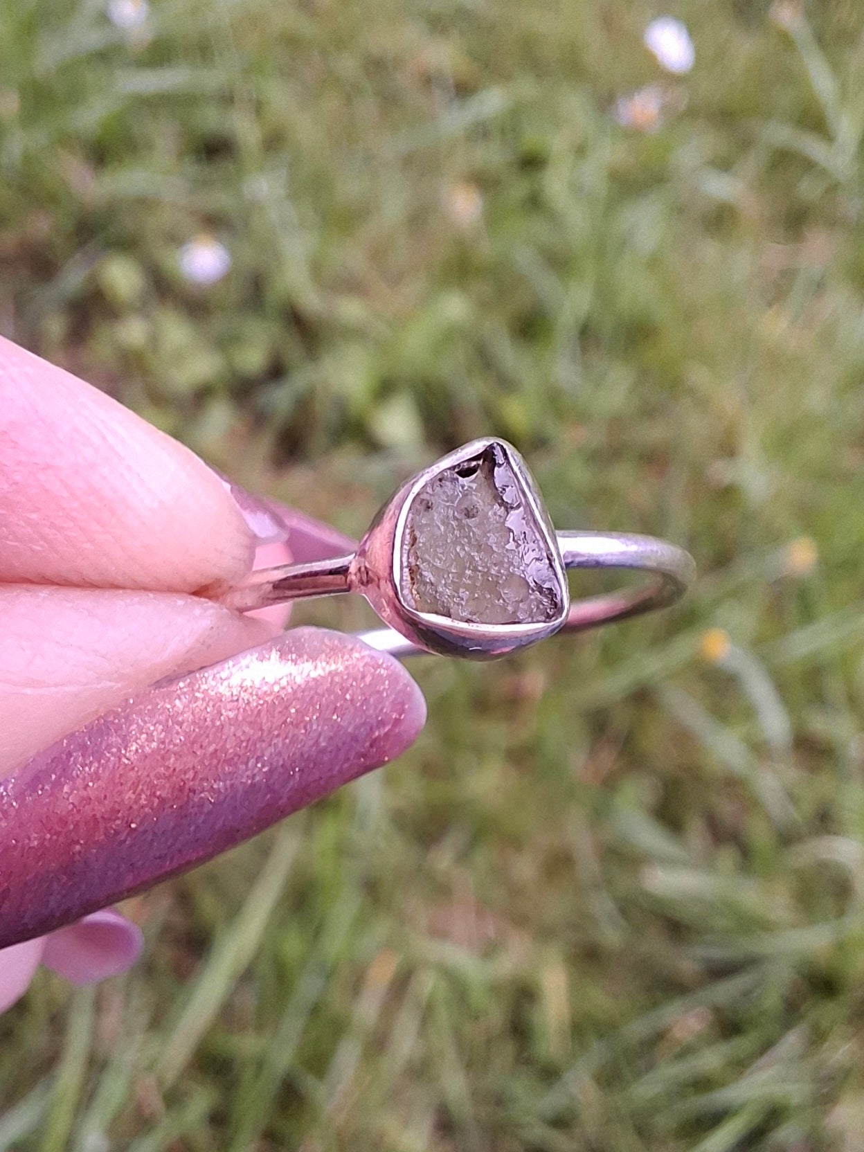 Moldavite Ring, size small S, 925 Silver, Tektite (Ref: R68)
