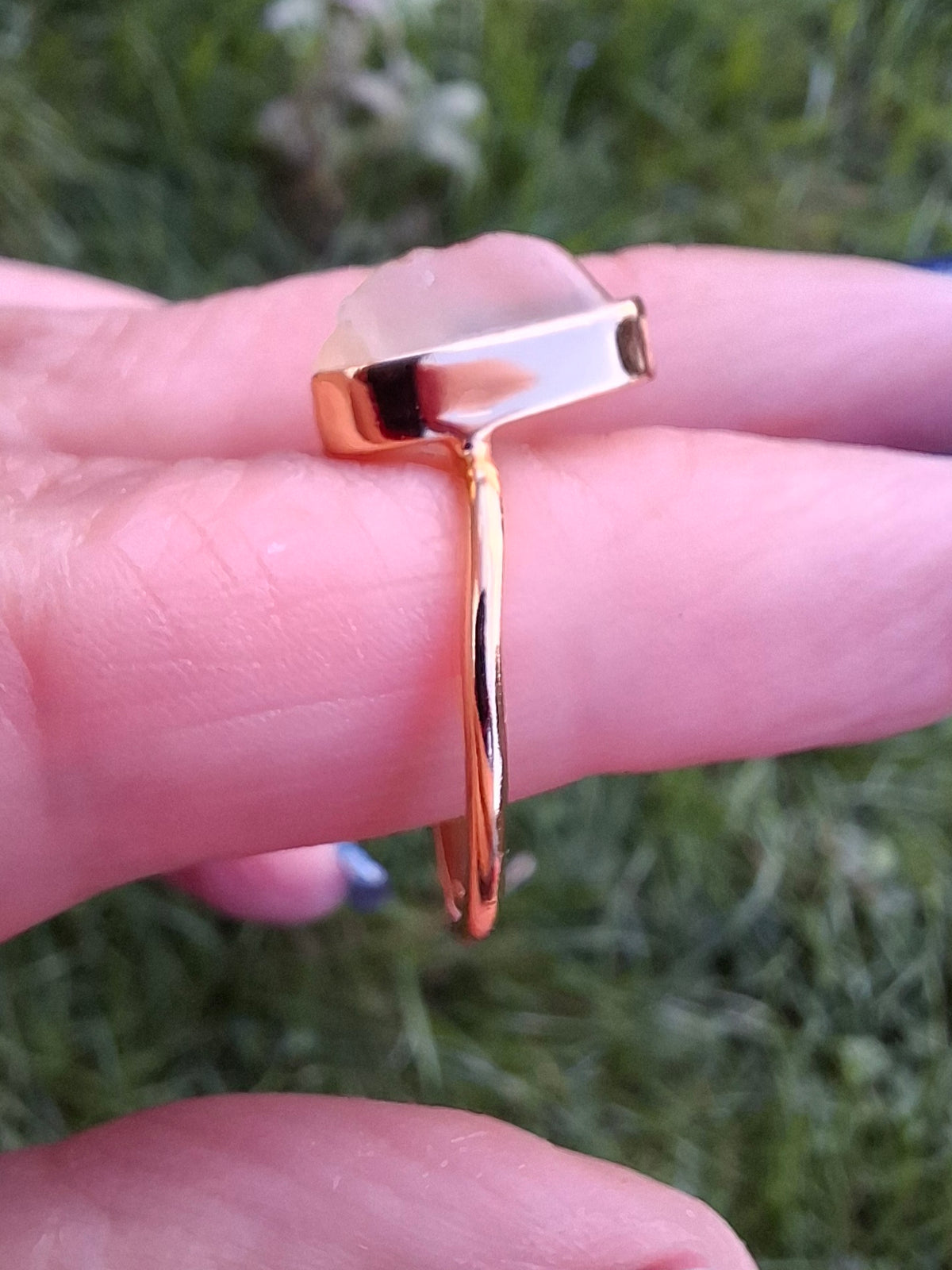 Libyan Desert Glass Ring, 14K GOLD Plated, size small O, Tektite (Ref: LR81)