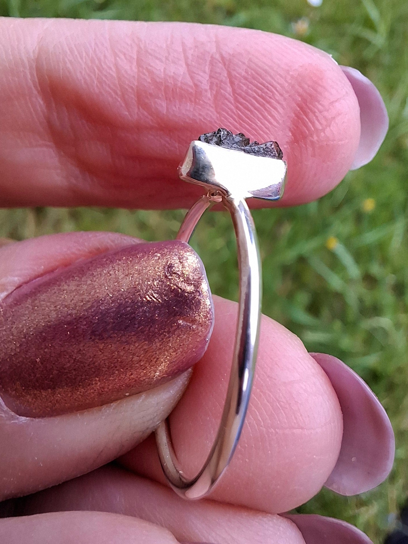 Moldavite Ring, size large R/small S, 925 Silver, Tektite (Ref: R53)