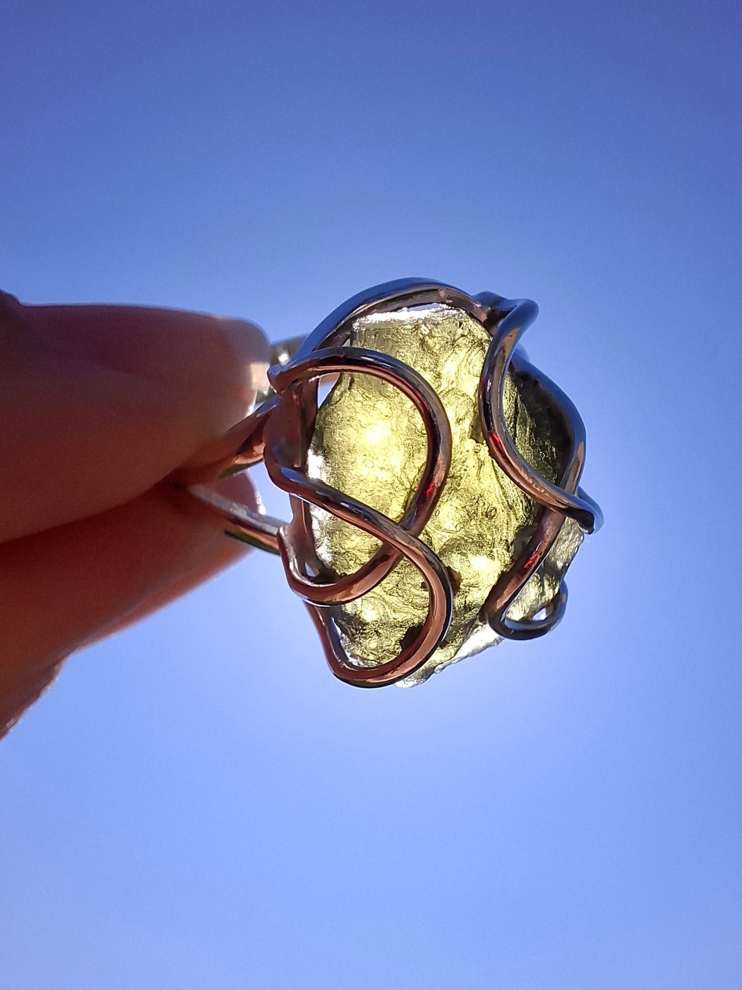 Moldavite Ring, size S, 925 Silver, Tektite (Ref: R12)