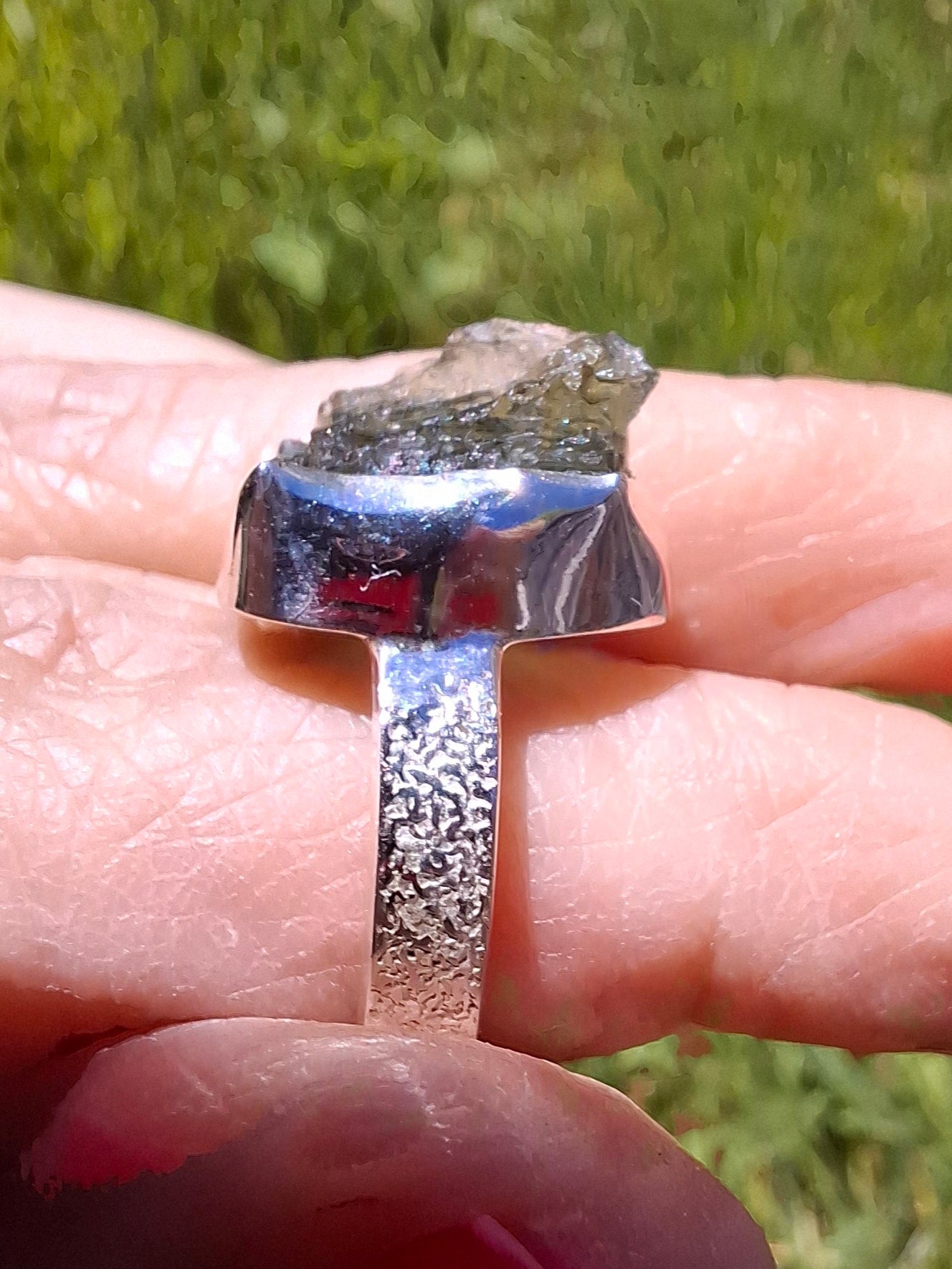 Moldavite Ring, size K, 925 Silver, Tektite (Ref: R302)
