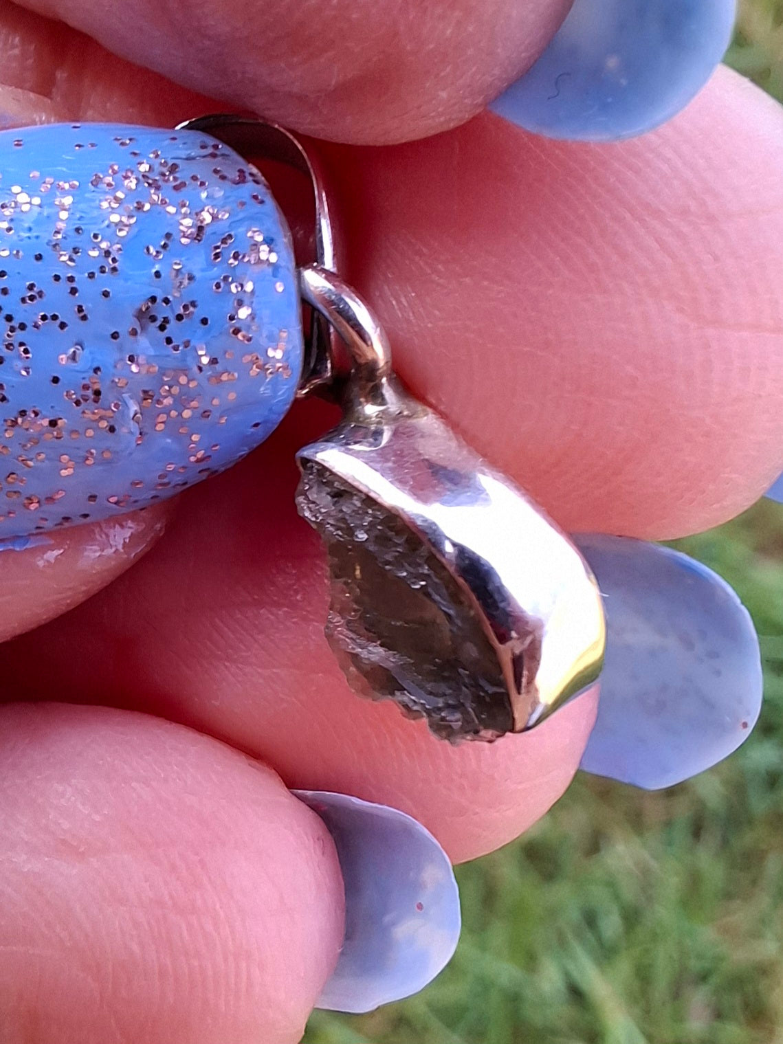 Moldavite Pendant, 925 Silver, Tektite (Ref: P32)
