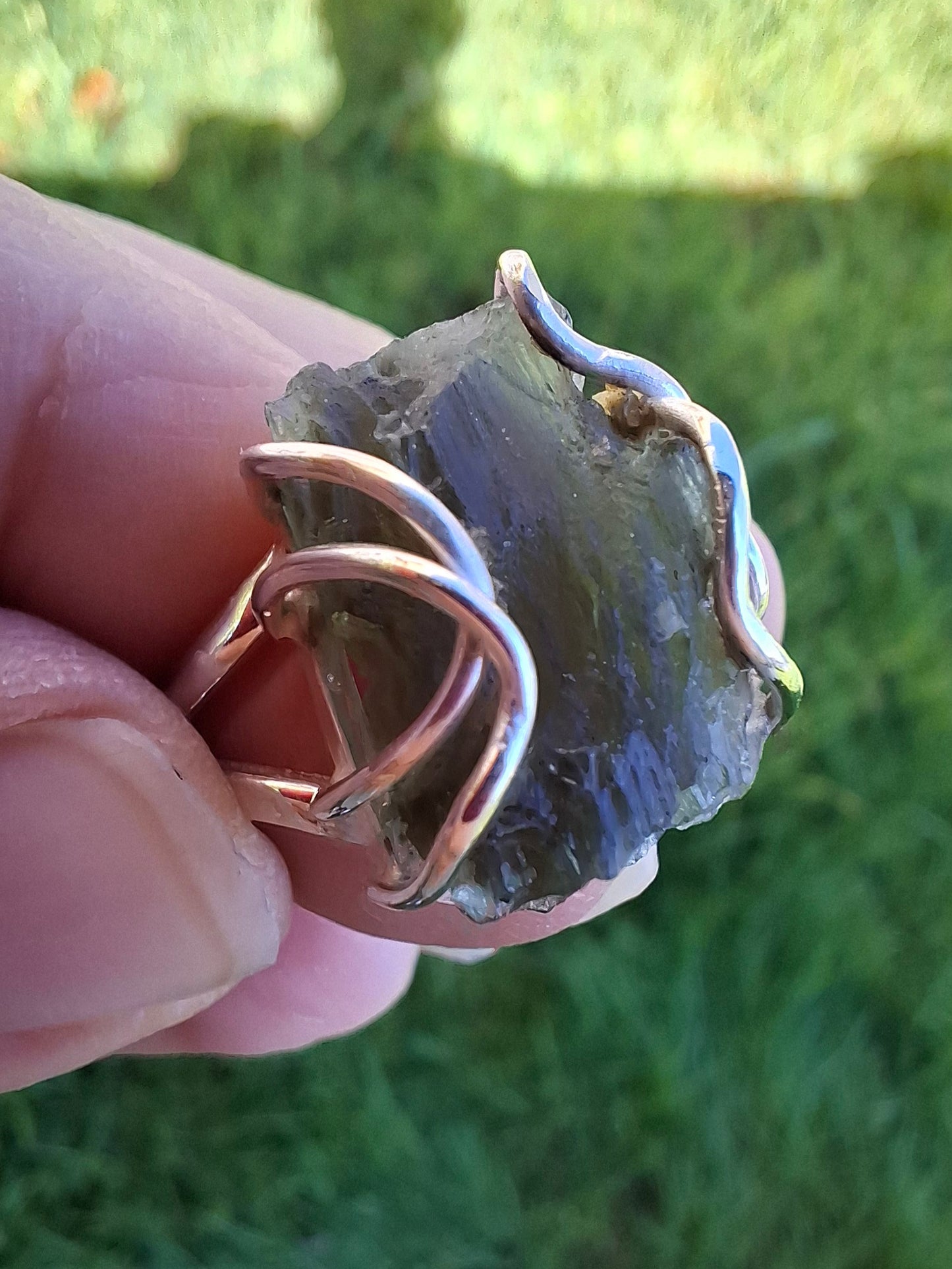 Moldavite Ring, size Q, 925 Silver, Tektite (Ref: R10)