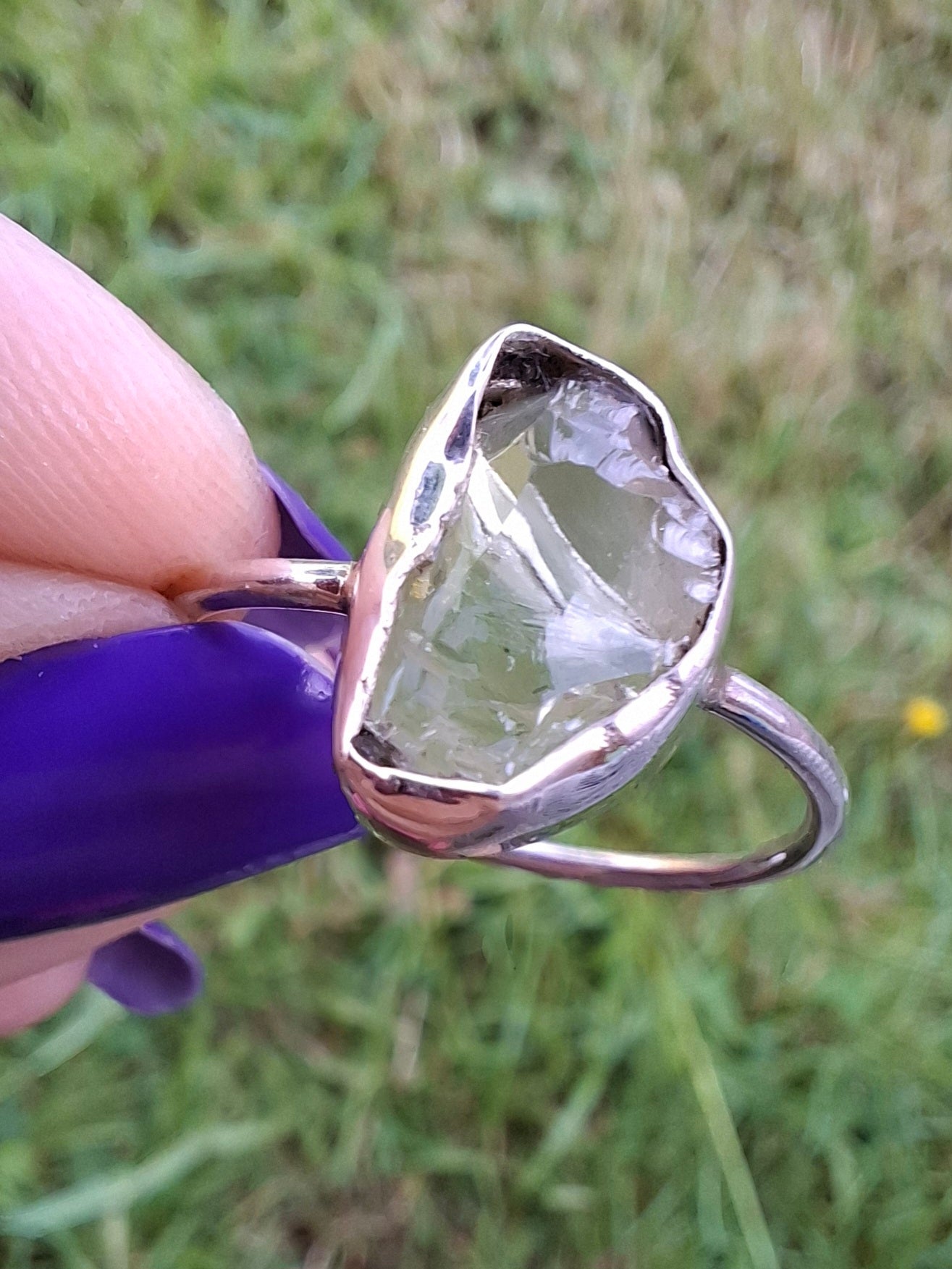 Libyan Desert Glass Ring, size large W, 925 Silver, Tektite (Ref: LR63)
