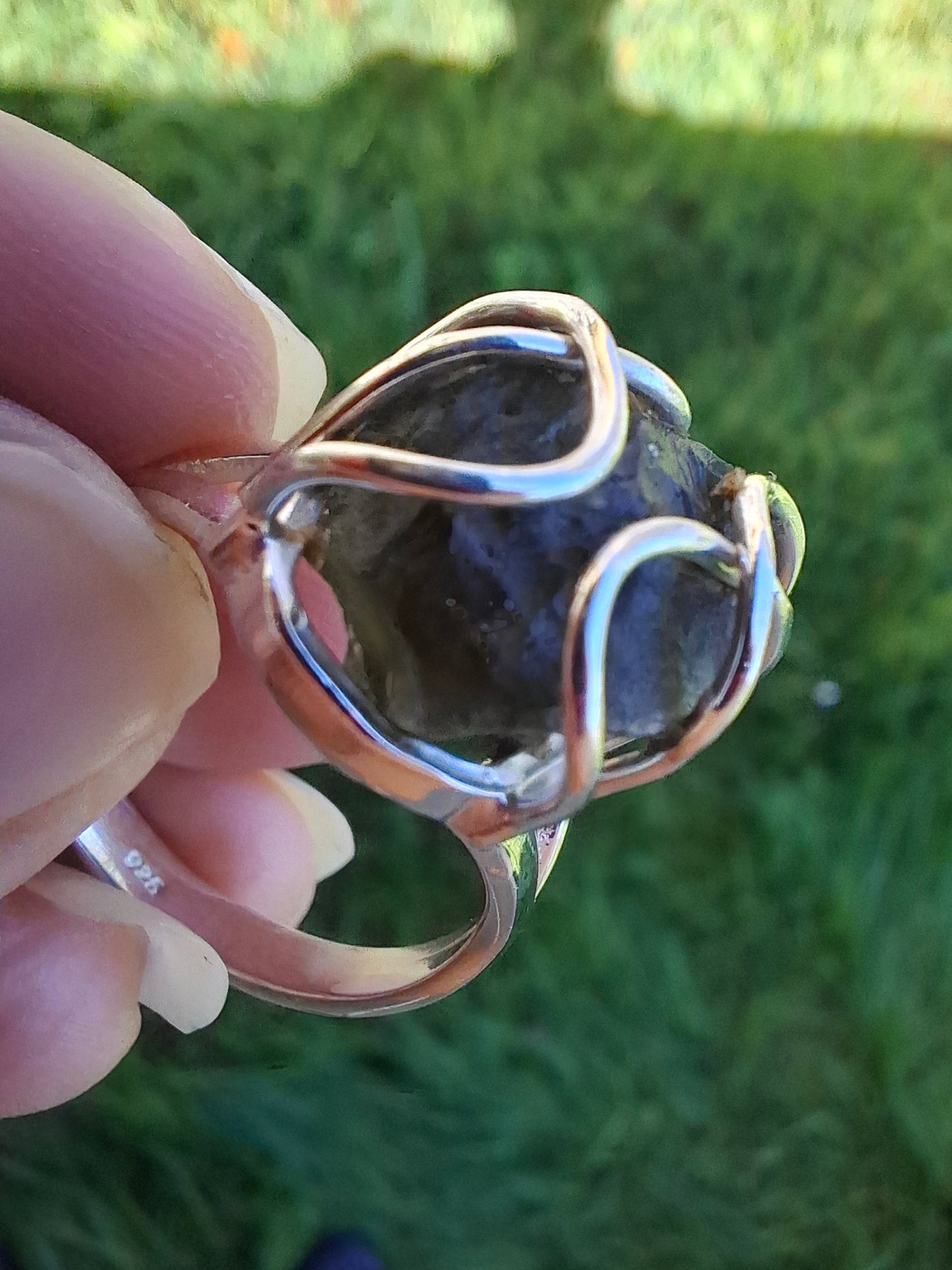 Moldavite Ring, size S, 925 Silver, Tektite (Ref: R12)