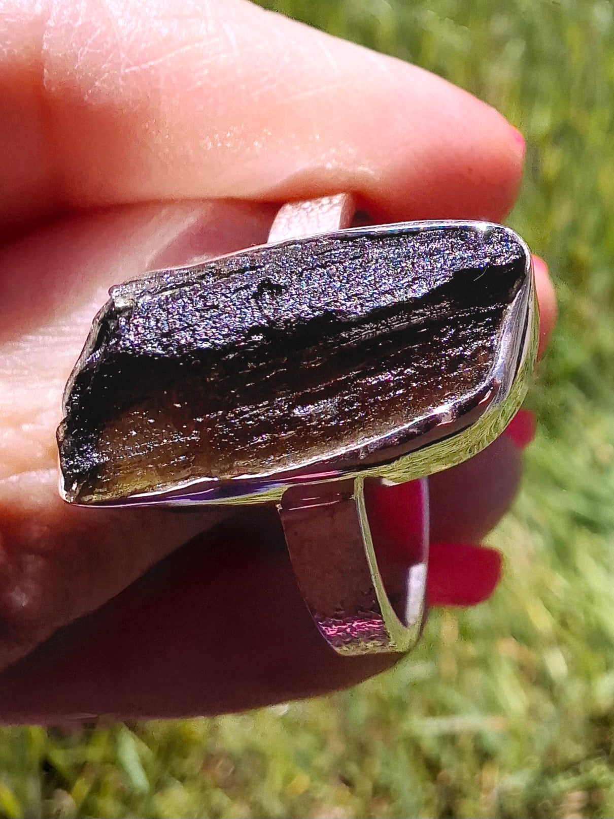 Moldavite Ring, size large Y/small Z, 925 Silver, Tektite (Ref: R332)