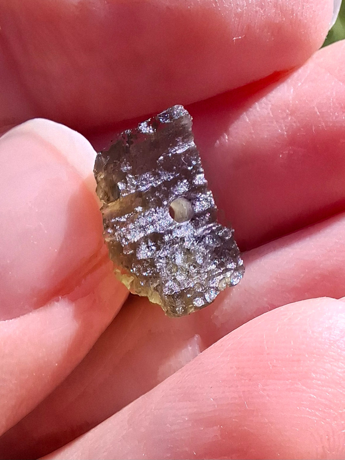 DRILLED, Moldavite Piece, 0.77g, Tektite (Ref: D29)
