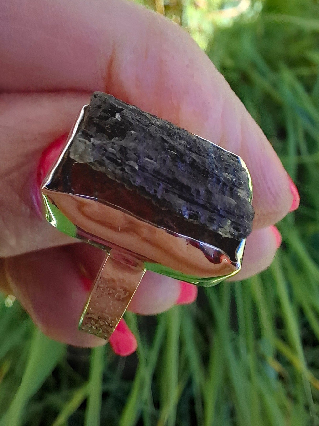 Moldavite Ring, size U, 925 Silver, Tektite (Ref: R324)