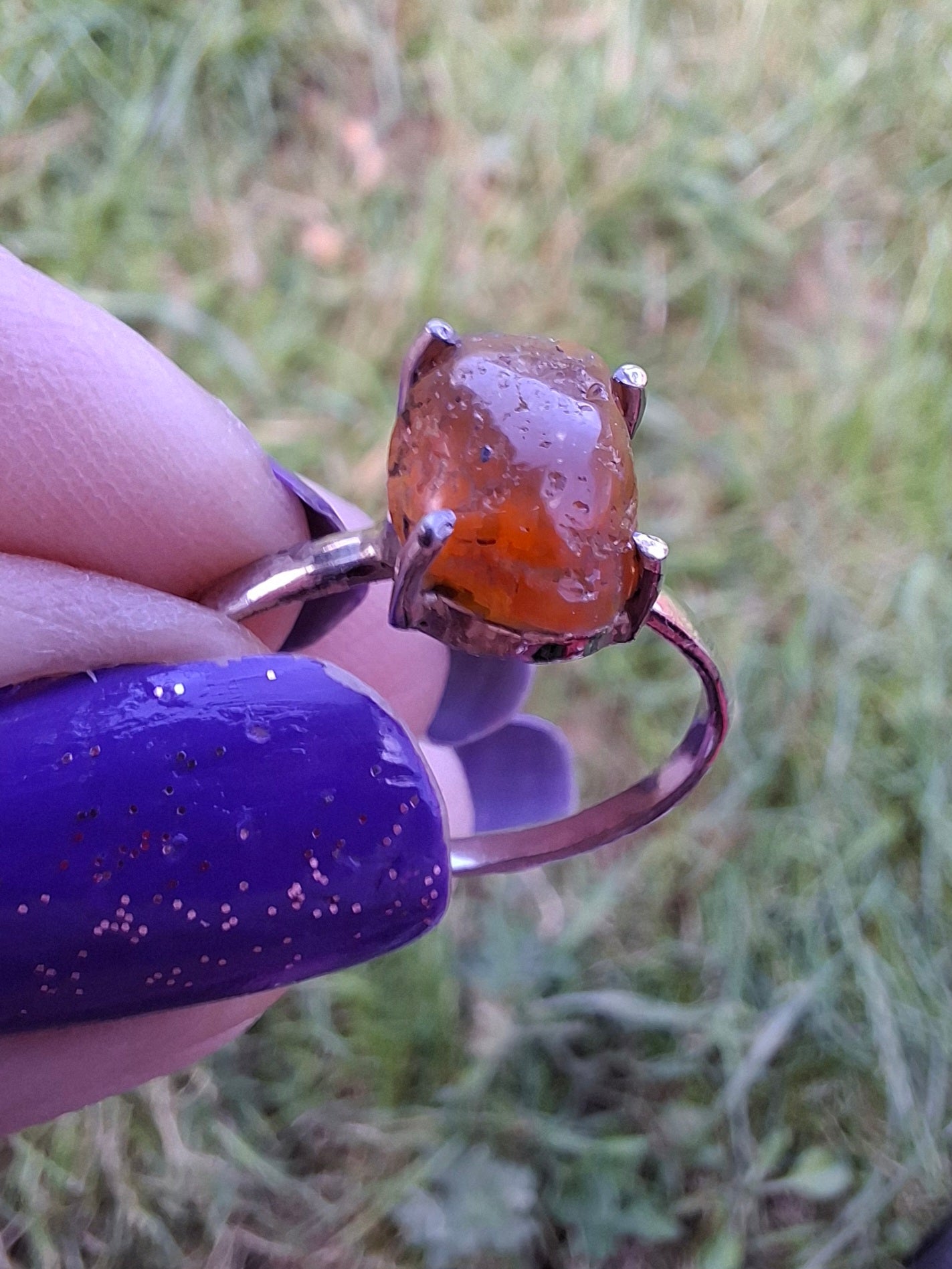 Baltic Amber Ring, size large W, 925 Silver, Fossil (Ref: AR28)
