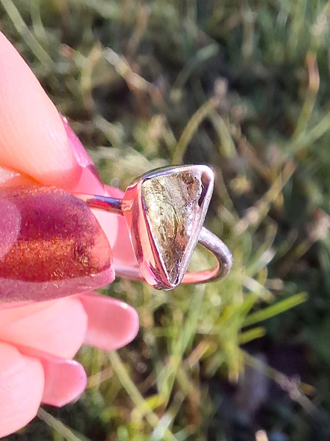 Moldavite Ring, size large K/small L, 925 Silver, Tektite (Ref: R57)