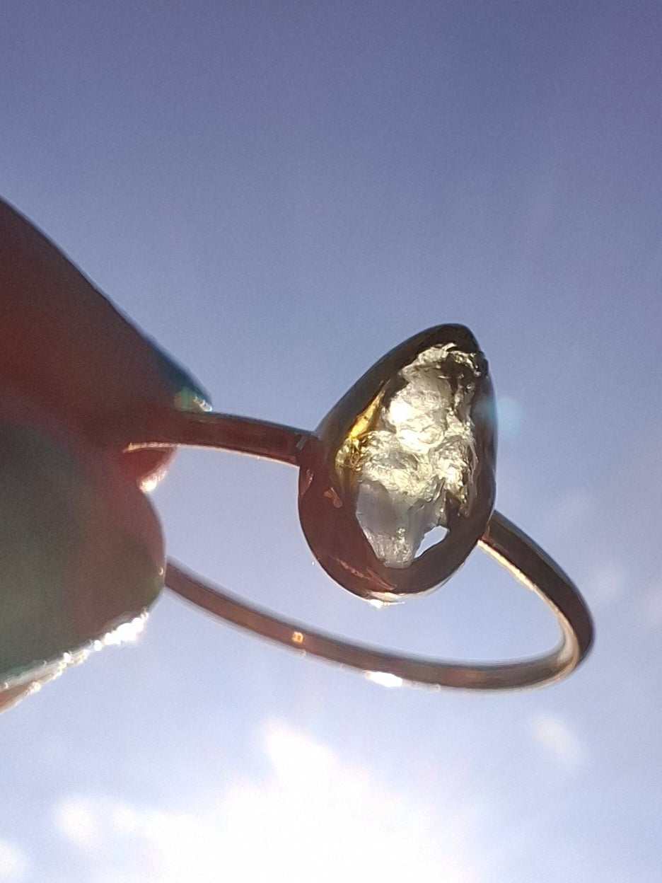 Moldavite Ring, 14K GOLD Plated, size large T, Tektite (Ref: R347)