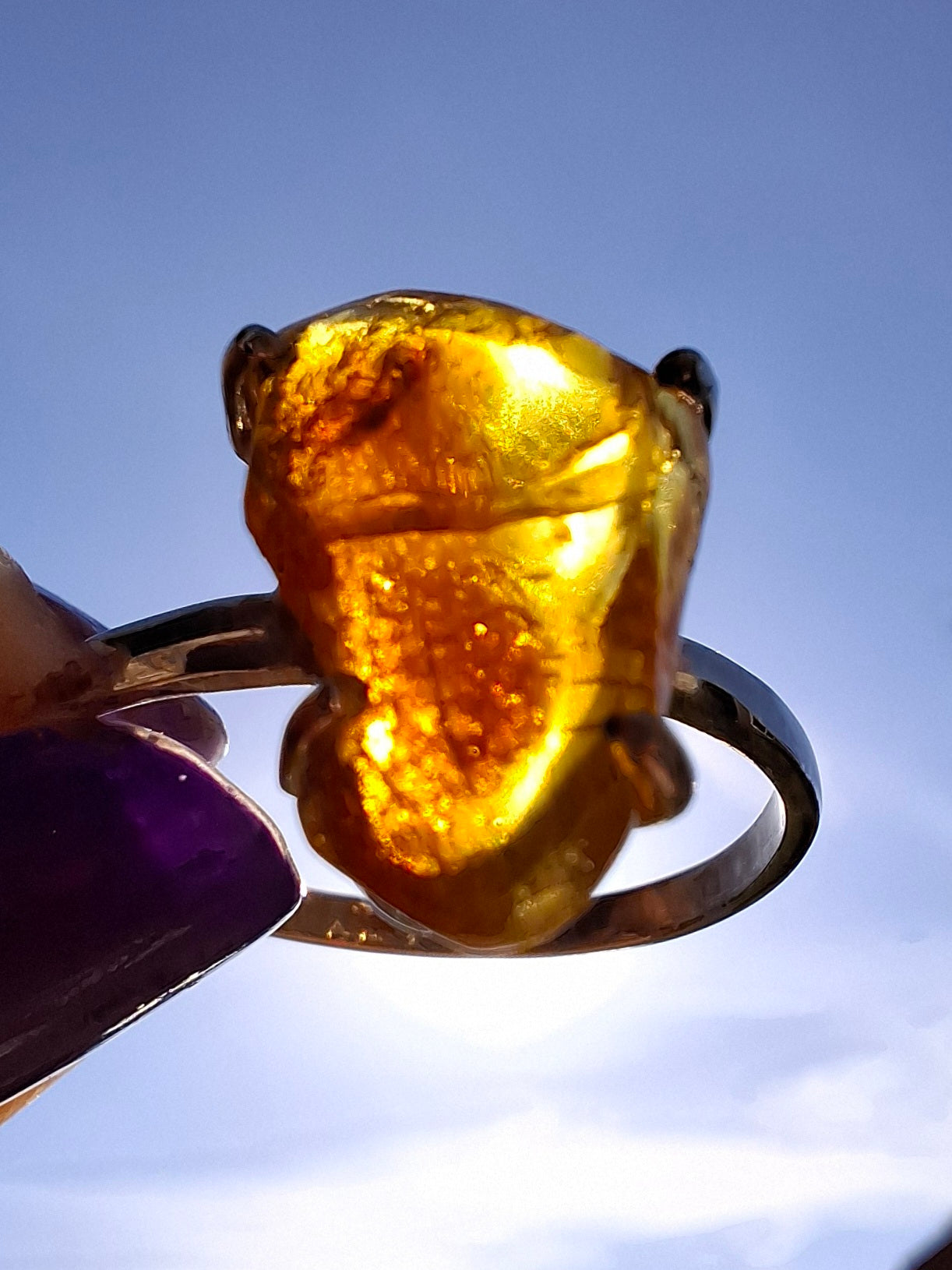 Baltic Amber Ring, size large X, 925 Silver, Fossil (Ref: AR36)