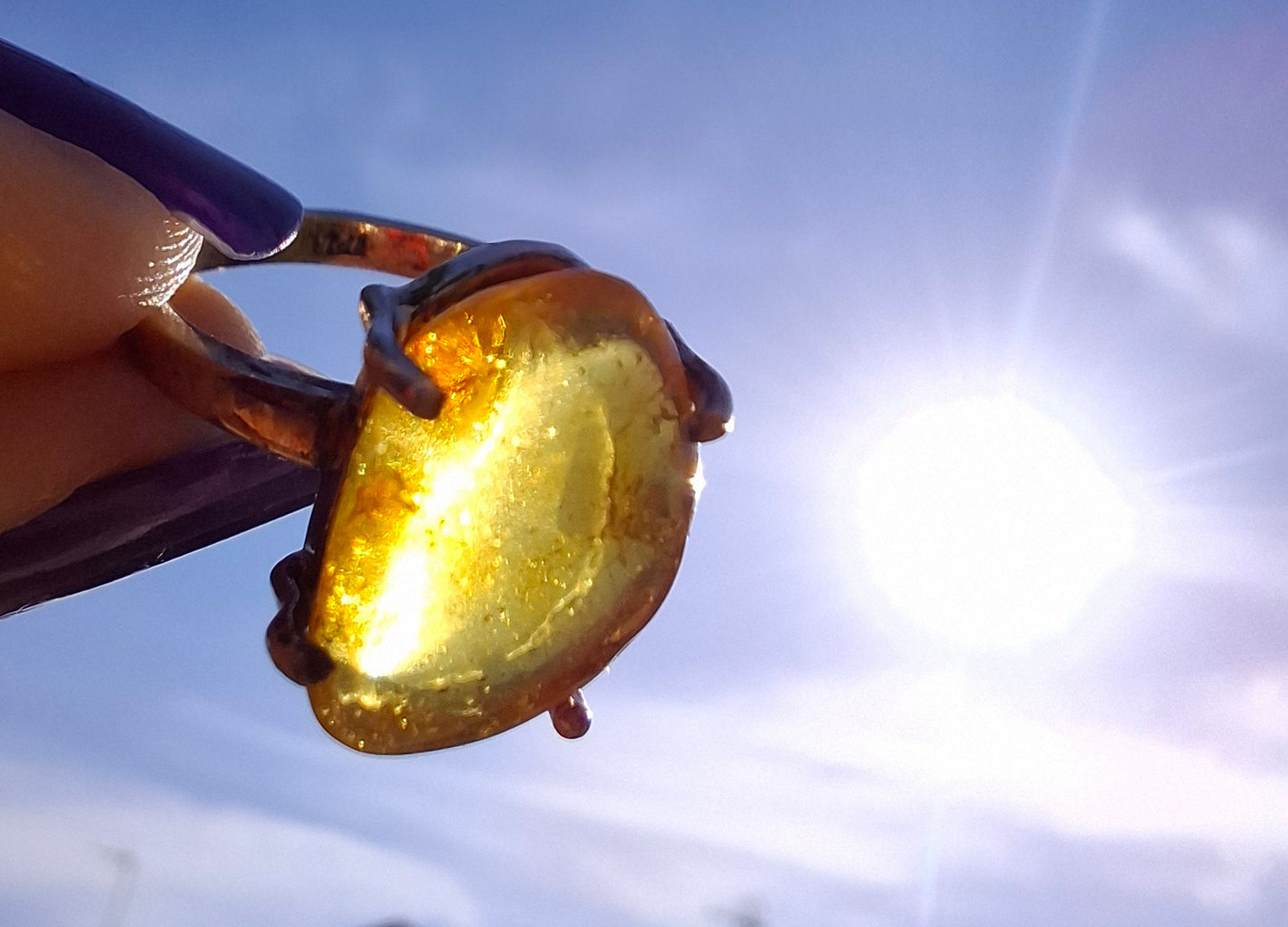 Baltic Amber Ring, size large K, 925 Silver, Fossil (Ref: AR31)