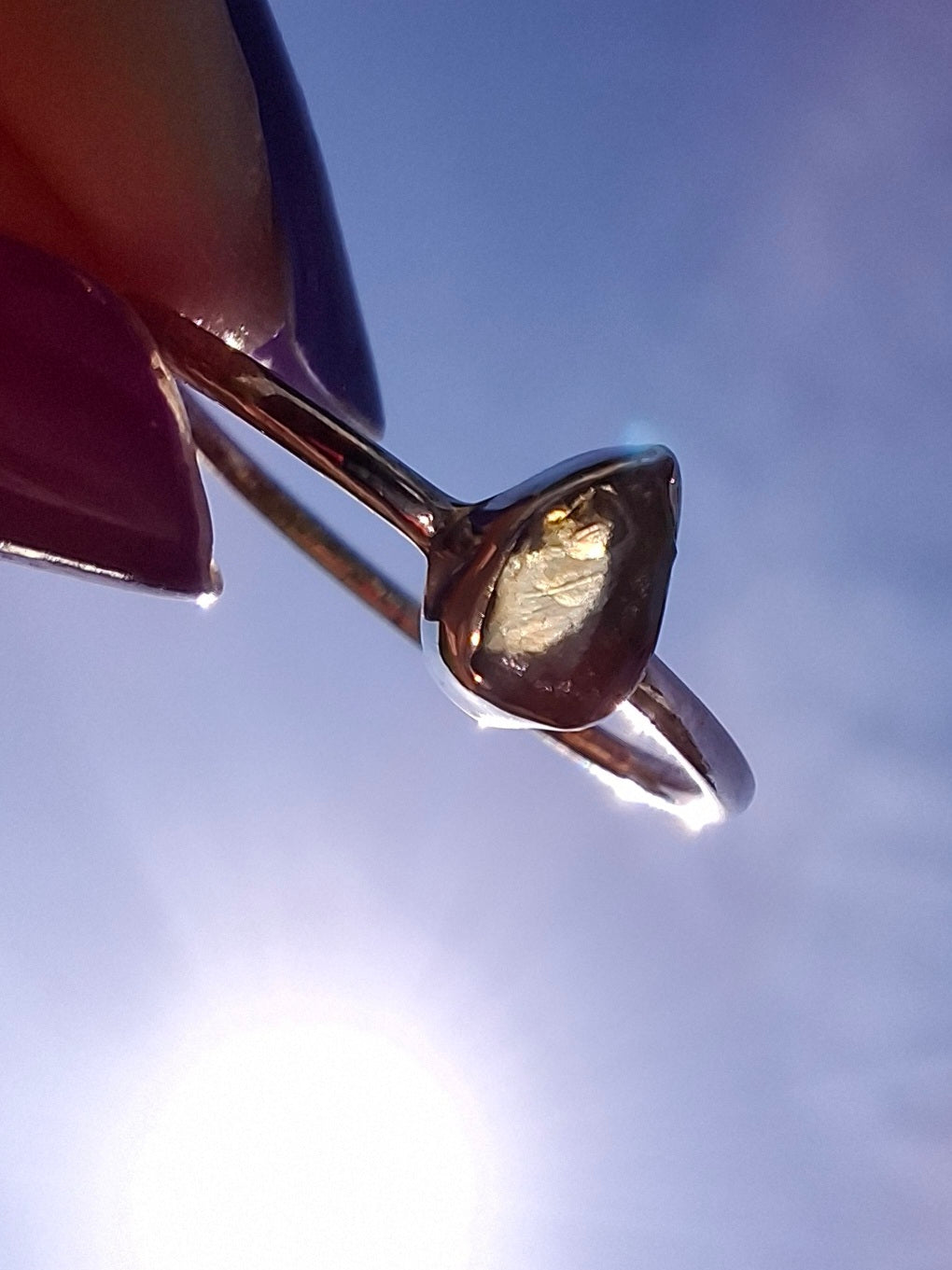 Moldavite Ring, size Q, 925 Silver, Tektite (Ref: R45)