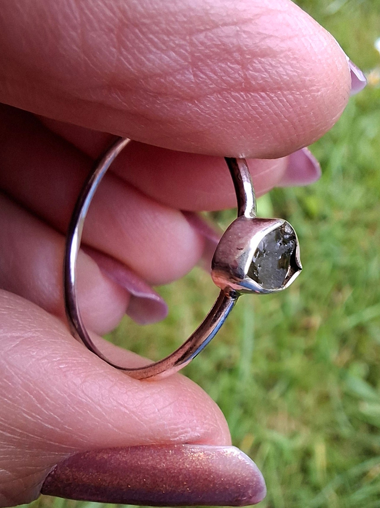 Moldavite Ring, size large T, 925 Silver, Tektite (Ref: R70)