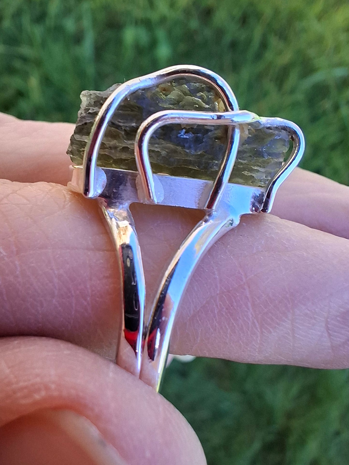 Moldavite Ring, size Q, 925 Silver, Tektite (Ref: R10)