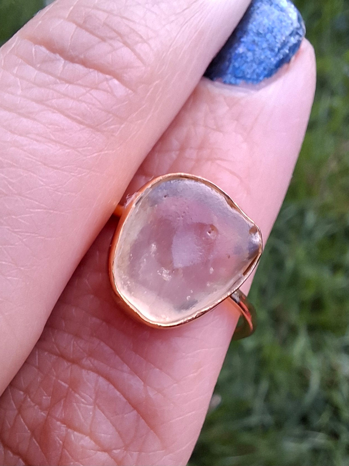 Libyan Desert Glass Ring, 14K GOLD Plated, size large Q, Tektite (Ref: LR80)