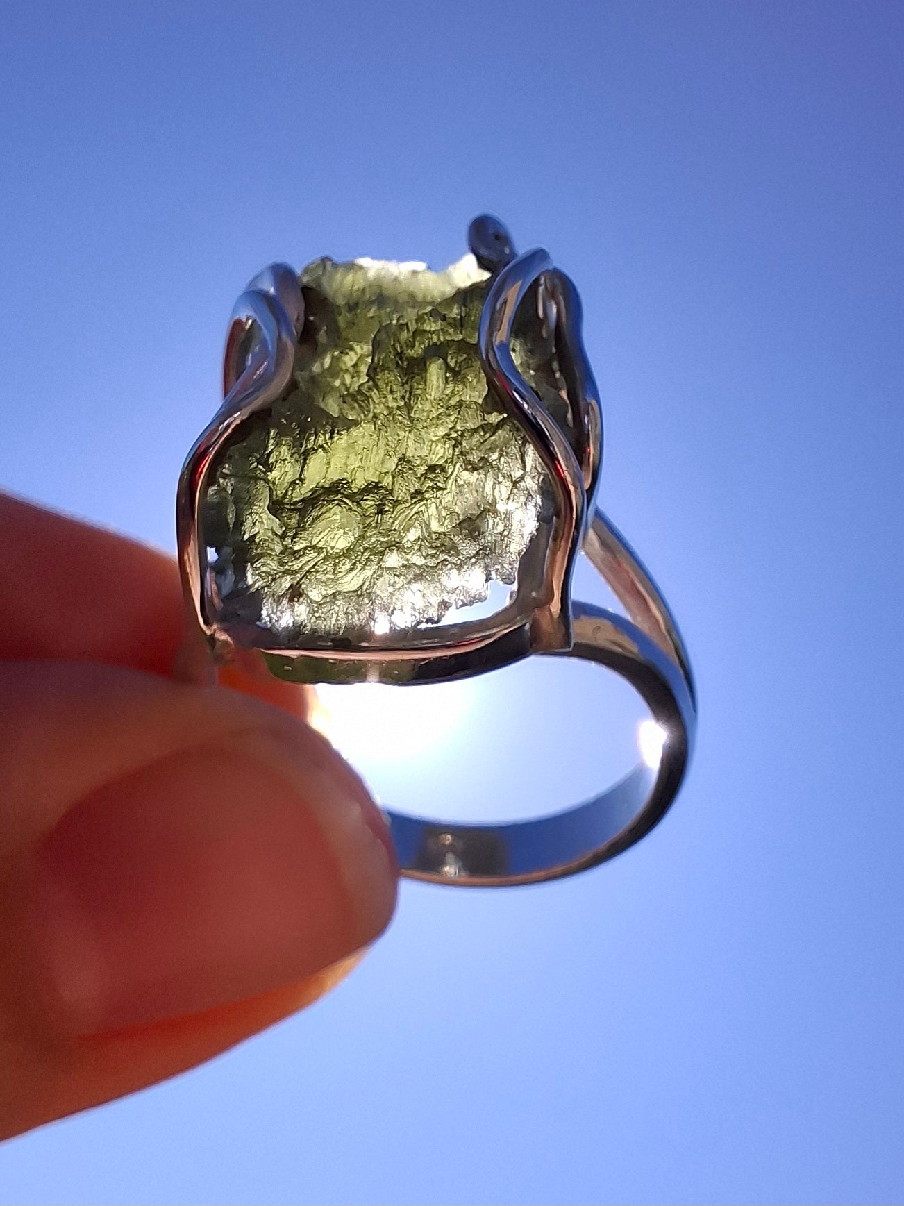 Moldavite Ring, size Q, 925 Silver, Tektite (Ref: R10)