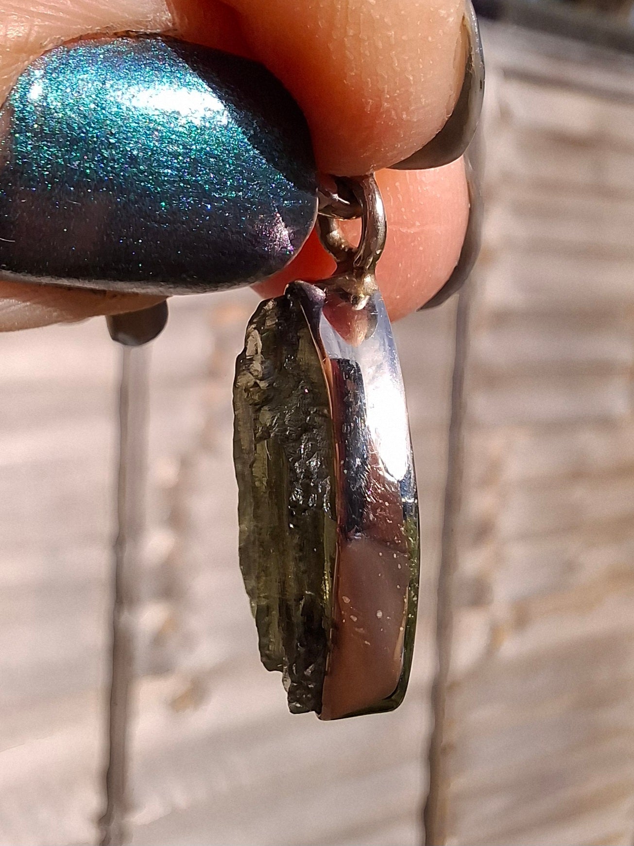 Moldavite Pendant, 925 Silver, Tektite (Ref: P13)