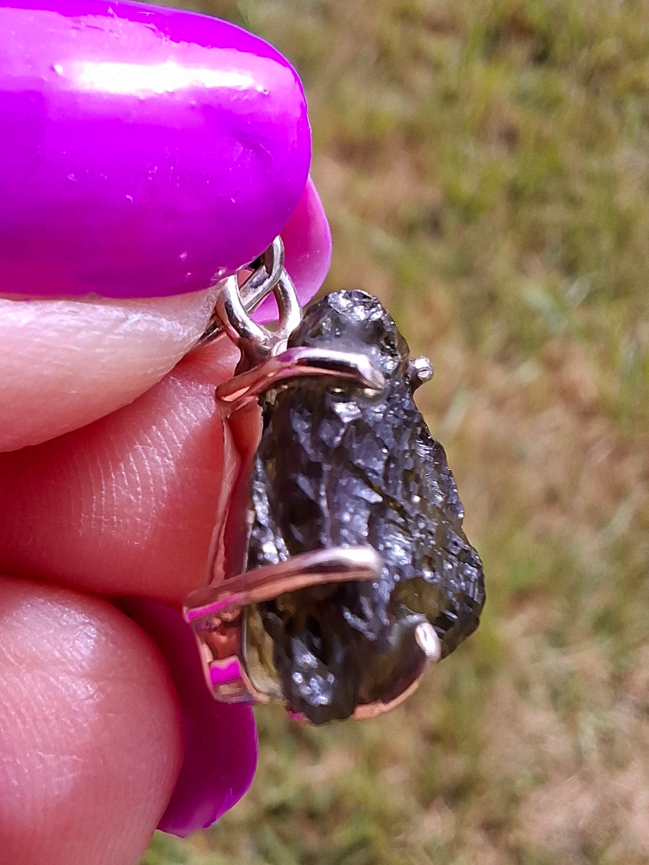 Moldavite Claw Pendant, 925 Silver, Tektite (Ref: P27)