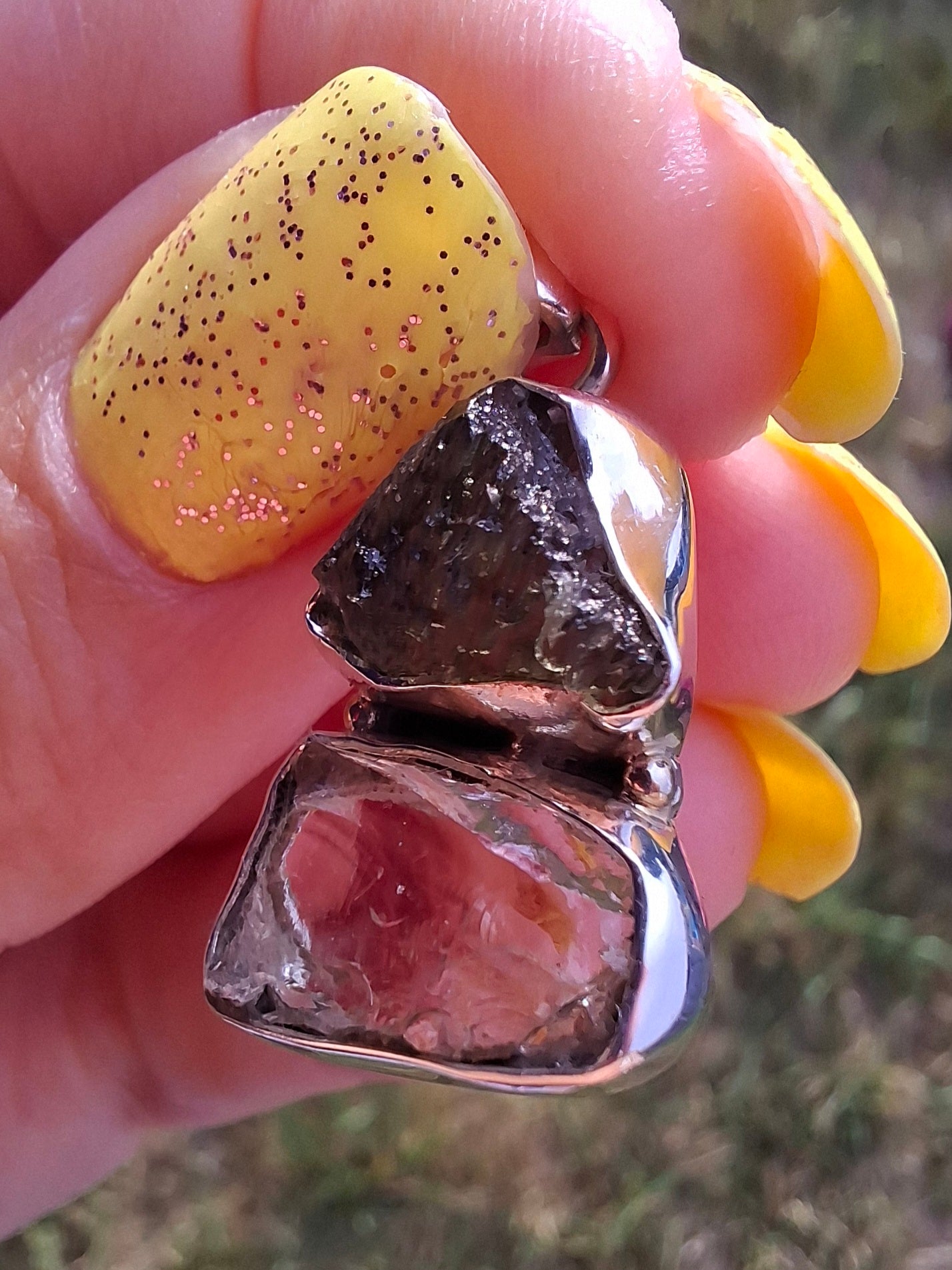 Moldavite & Libyan Desert Glass Pendant, 925 Silver, Tektite (Ref: MLP8)