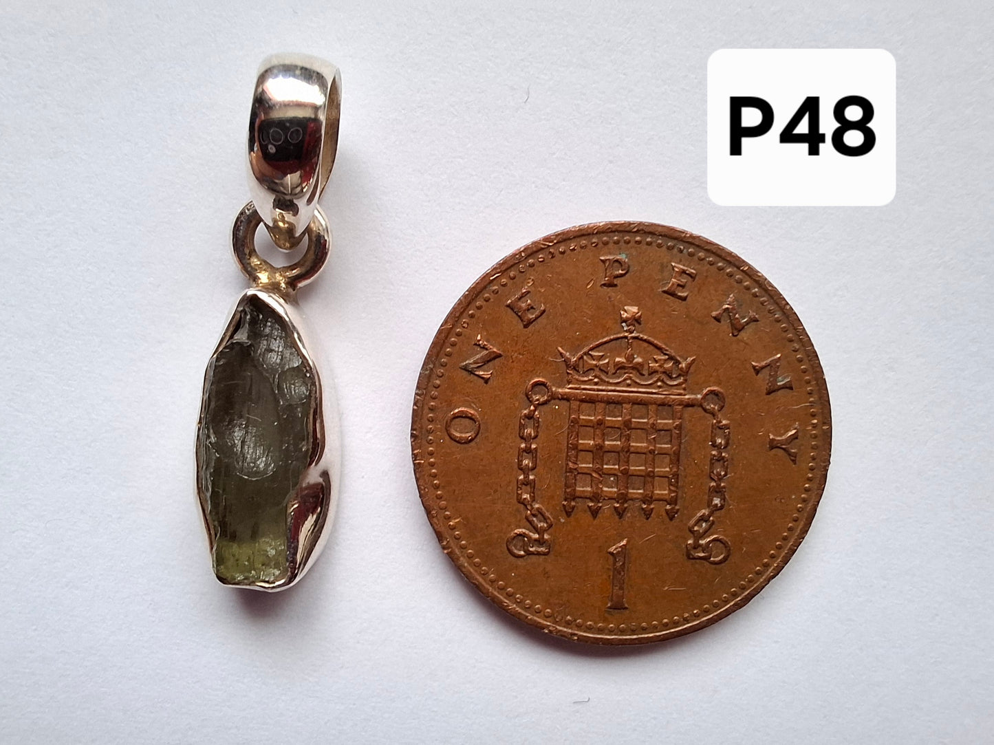 Moldavite Pendant, 925 Silver, Tektite (Ref: P48)