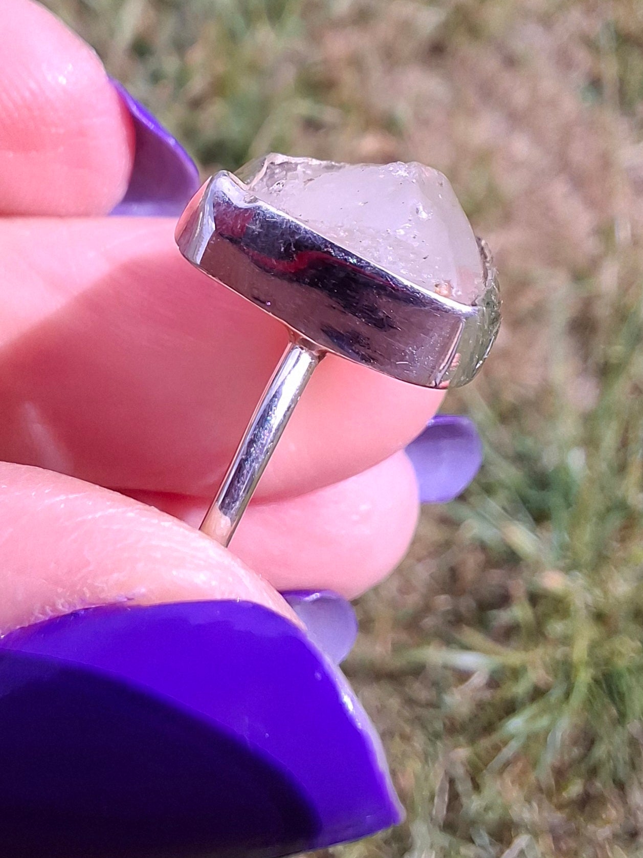 Libyan Desert Glass Ring, size P, 925 Silver, Tektite (Ref: LR27)
