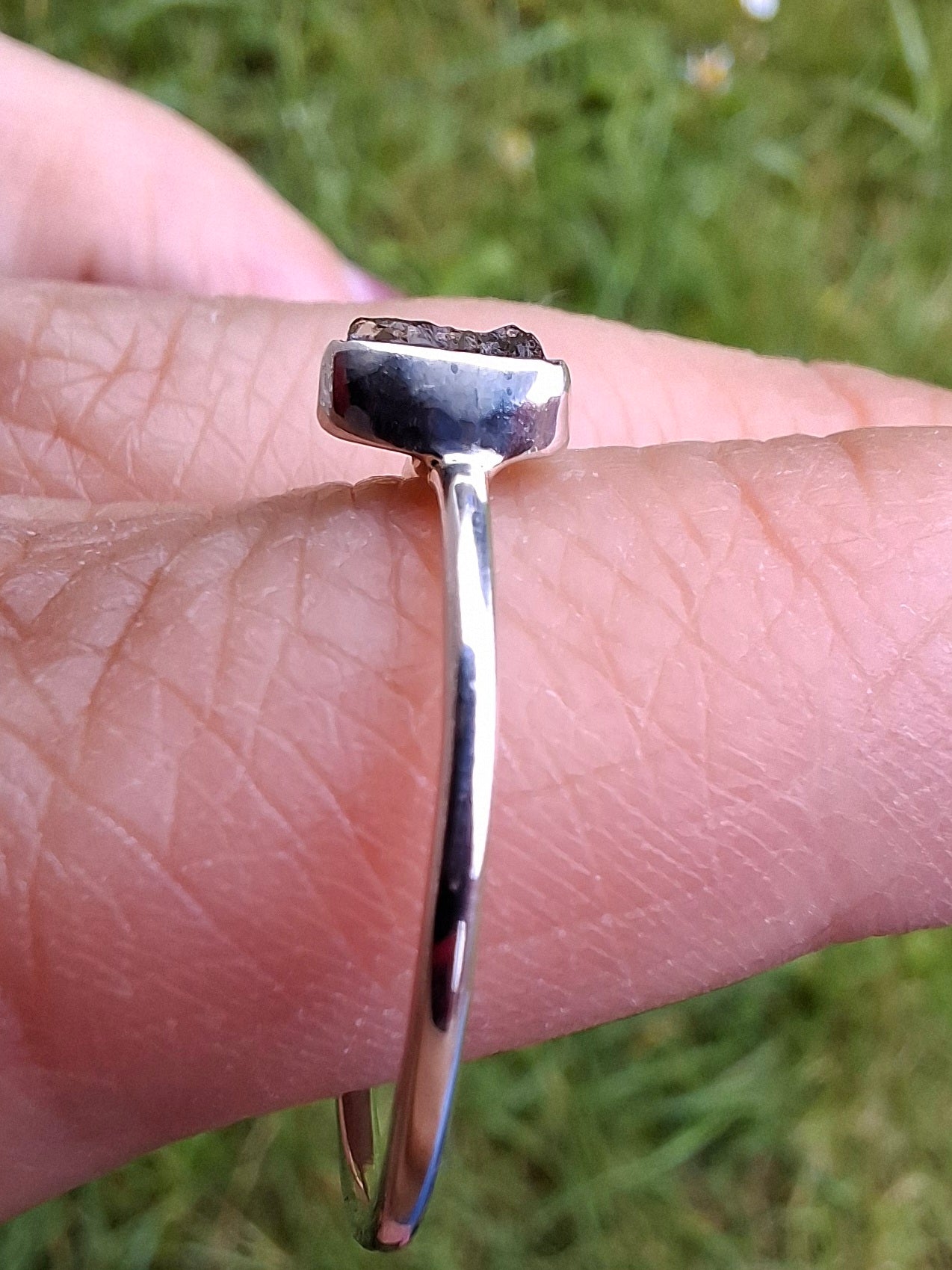 Moldavite Ring, size small T, 925 silver, Tektite (Ref: 56)