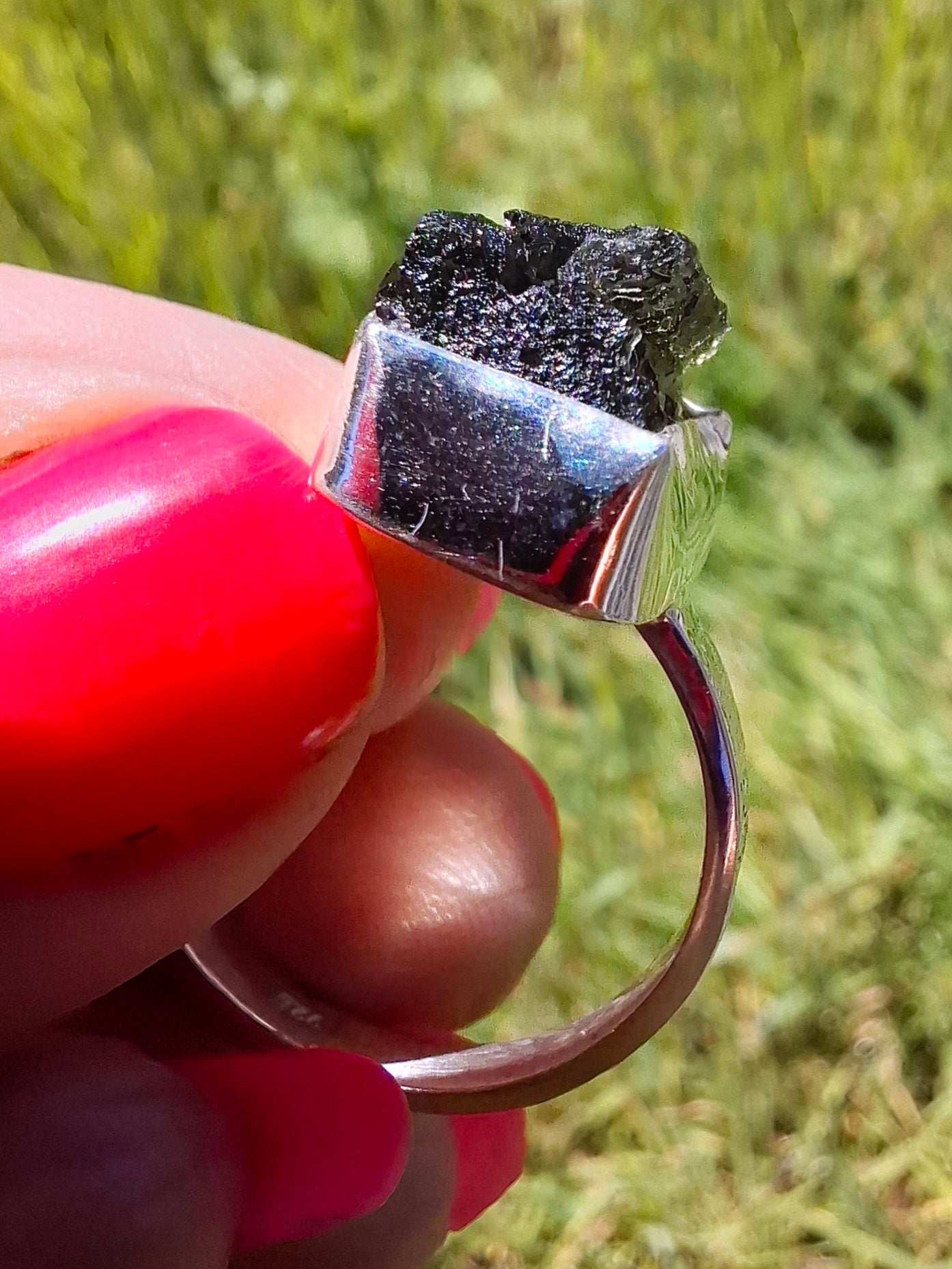 Moldavite Ring, size U, 925 Silver, Tektite (Ref: R324)