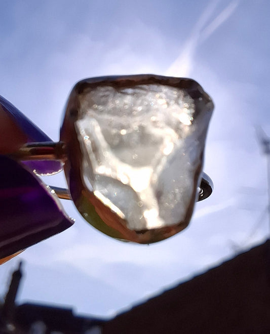 Libyan Desert Glass Ring, size small S, 925 Silver, Tektite (Ref: LR44)