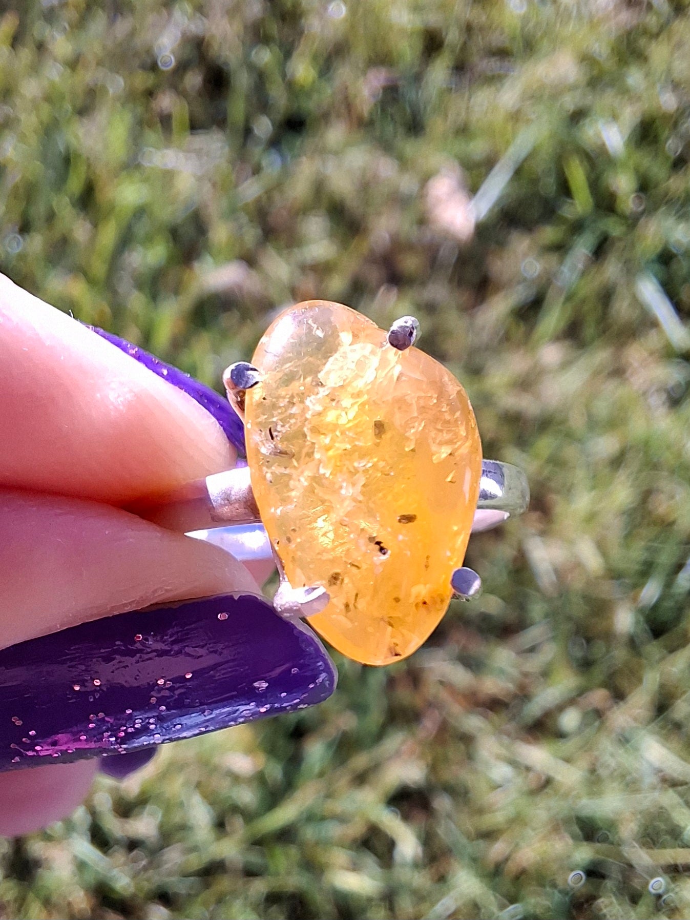 Baltic Amber Ring, size N. 925 Silver, Fossil (Ref: AR7)