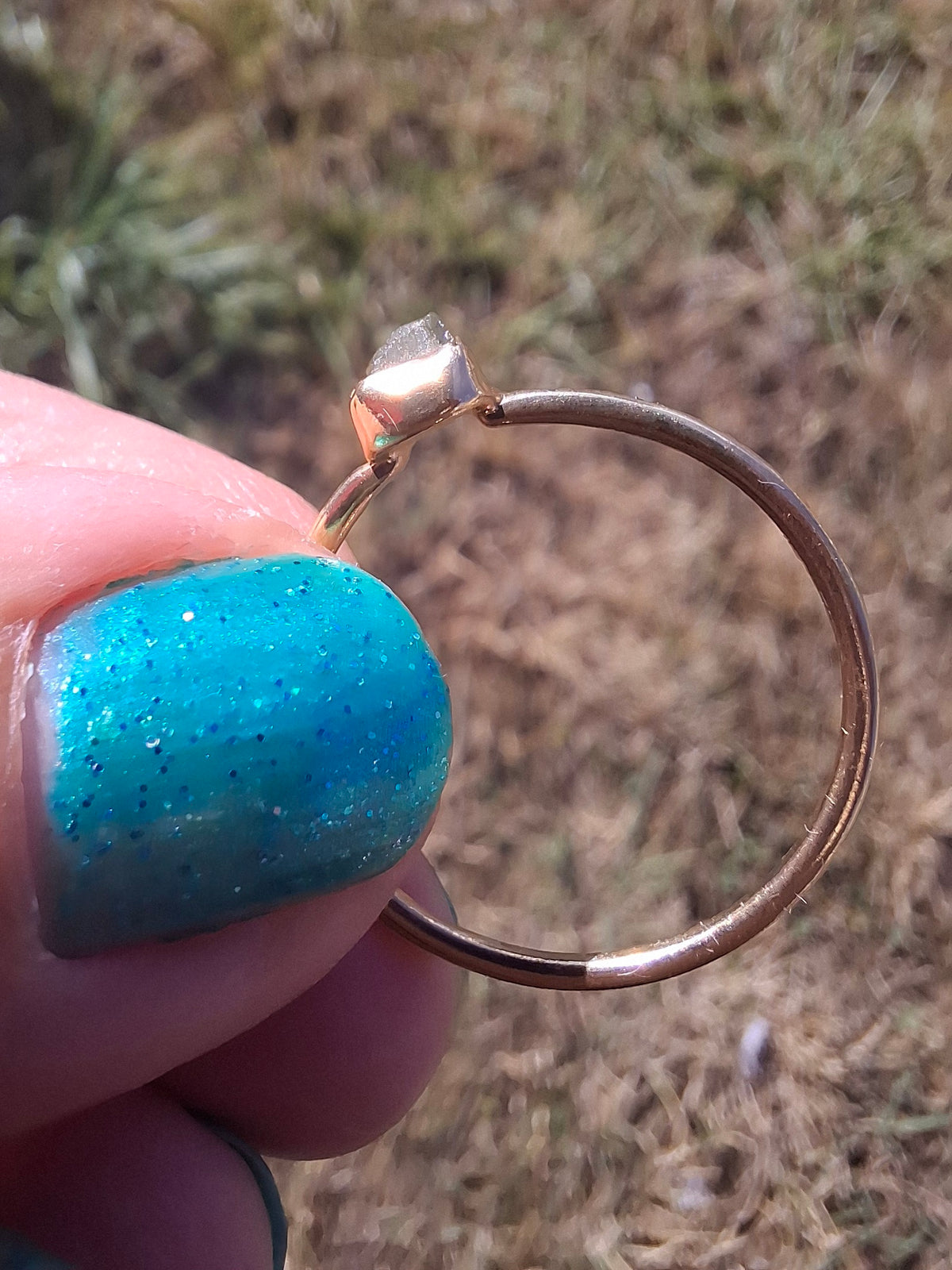 Moldavite Ring, 14K GOLD Plated, size large T, Tektite (Ref: R349)