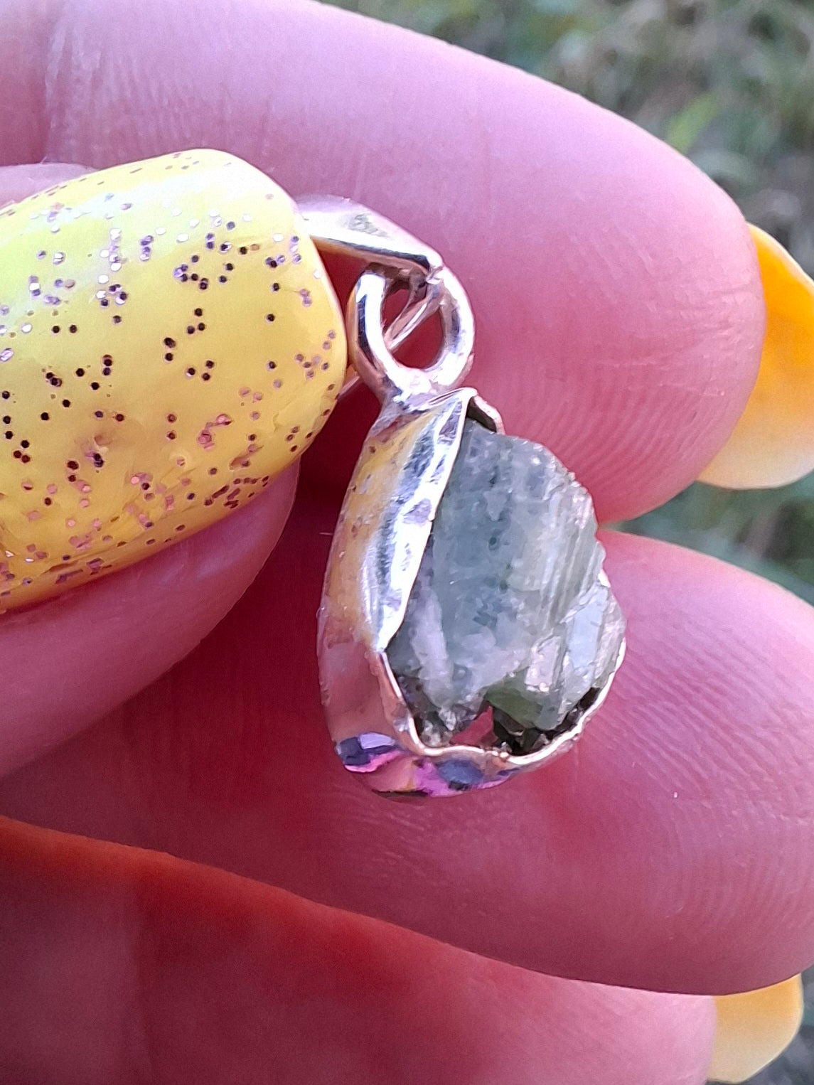 Green Tourmaline Pendant, 925 Silver, Crystal (Ref: GT7)