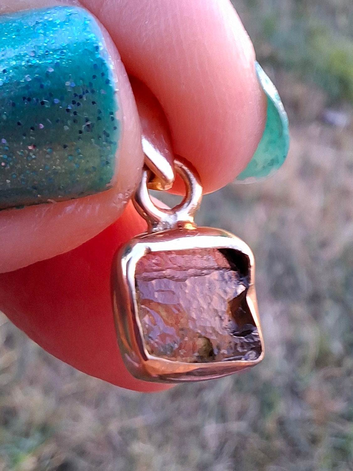 Moldavite Pendant, 14K GOLD Plated, Tektite (Ref: P453)