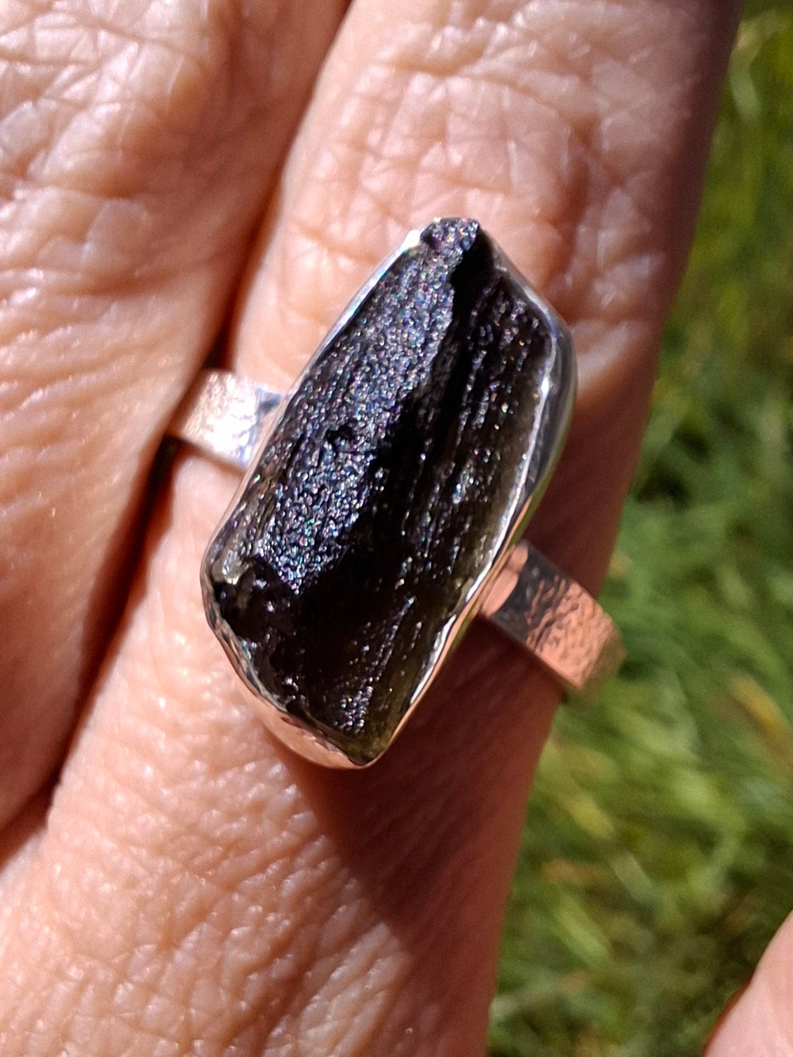 Moldavite Ring, size large Y/small Z, 925 Silver, Tektite (Ref: R332)