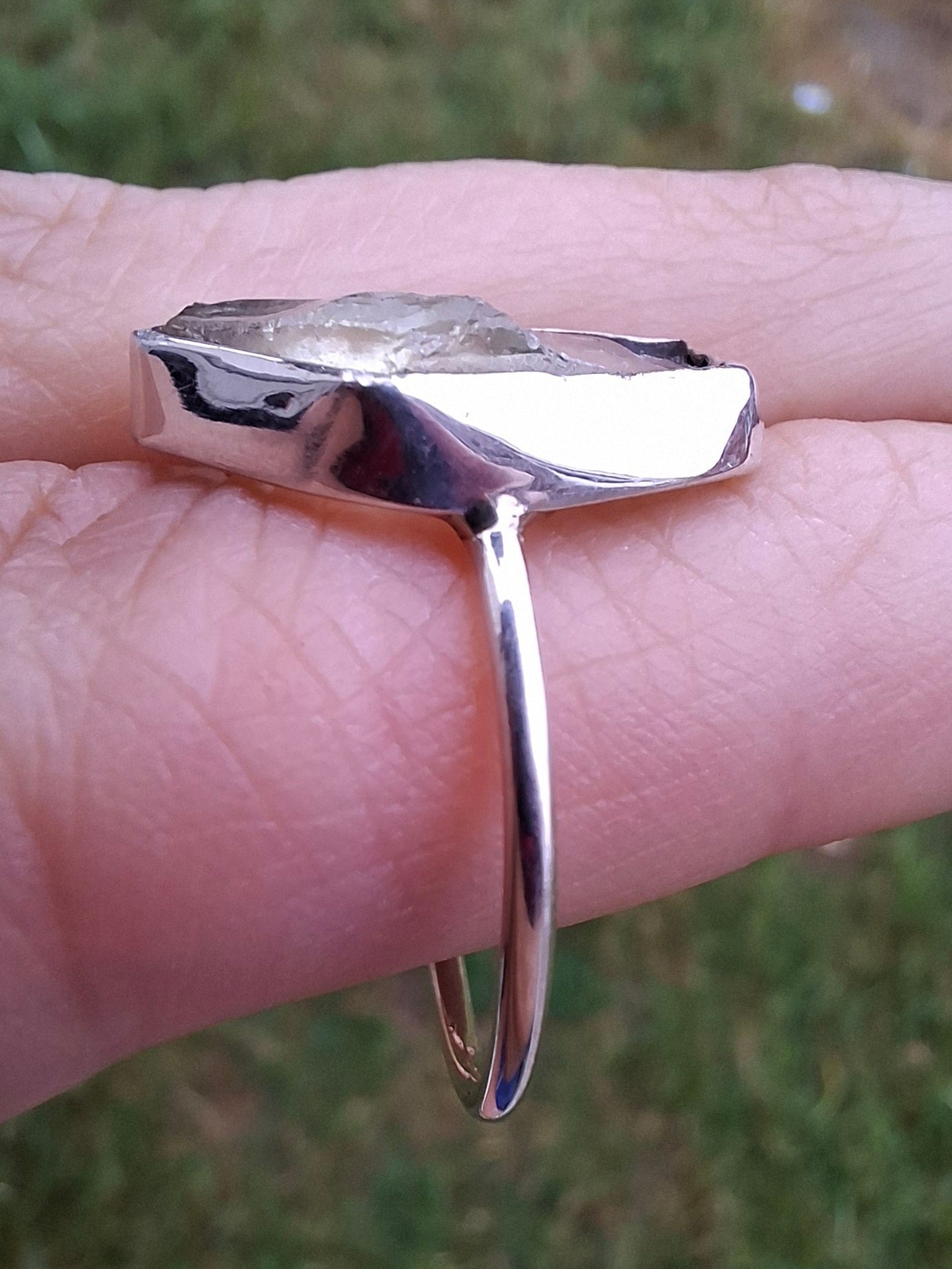 Libyan Desert Glass Ring, size large P, 925 Silver, Tektite (Ref: LR33)