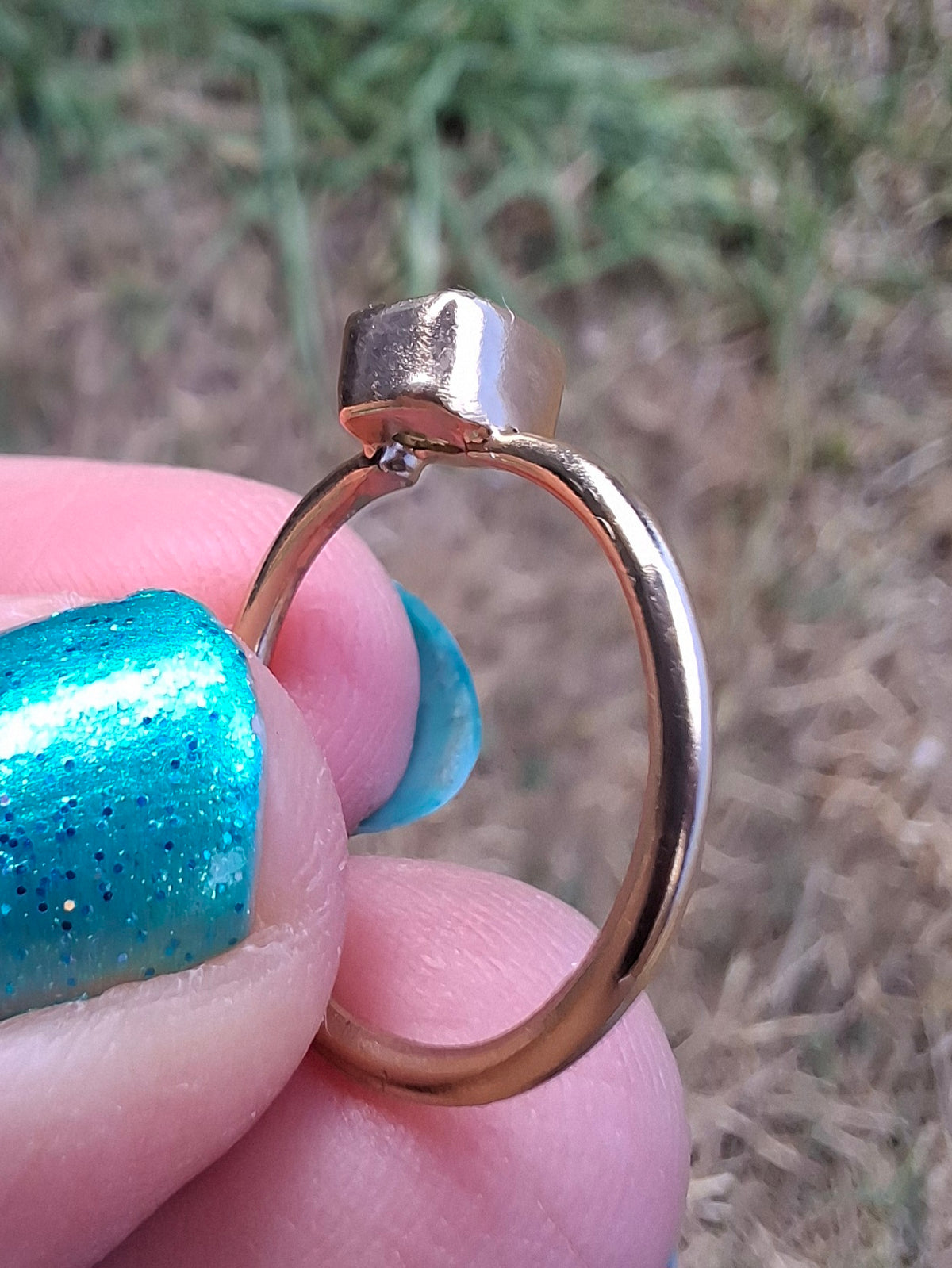 Moldavite Ring, 14K GOLD Plated, size small i, Tektite (Ref: R333)