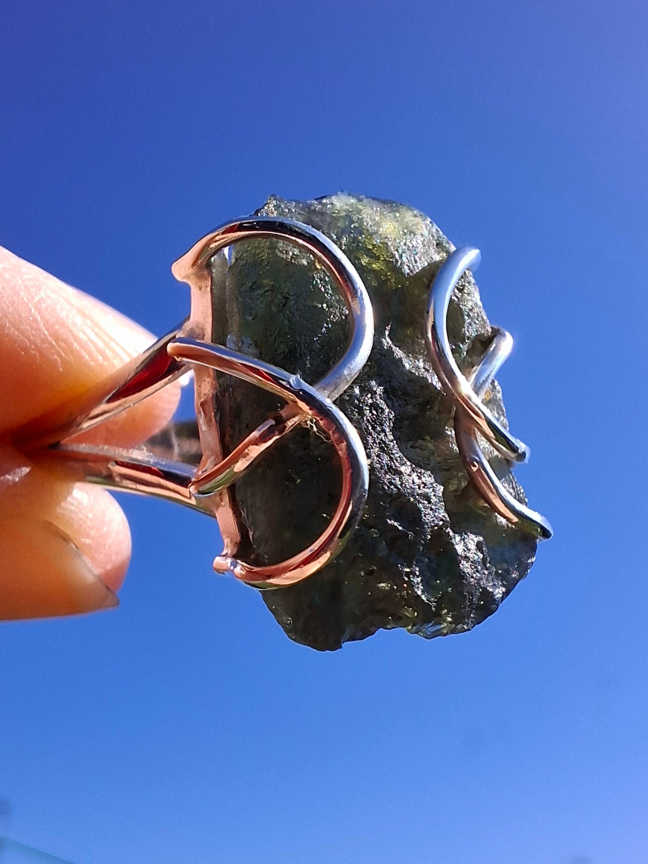 Moldavite Ring, size W, 925 silver, Tektite (Ref: R16)