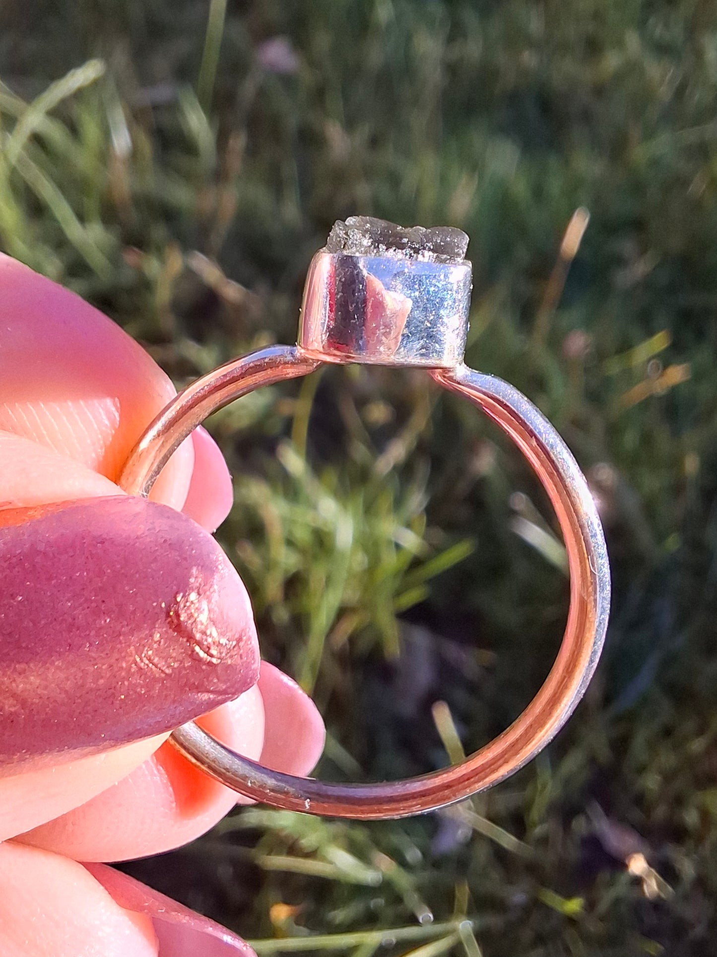 Moldavite Ring, size small W, 925 Silver, Tektite (Ref: R59)