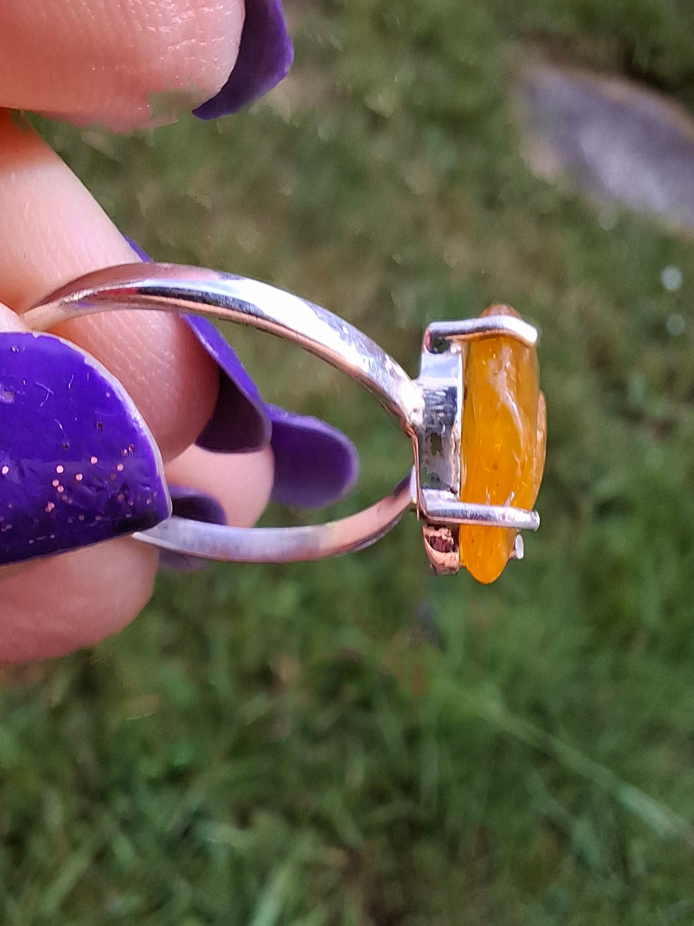 Baltic Amber Ring, size large R, 925 Silver, Fossil (Ref: AR15)