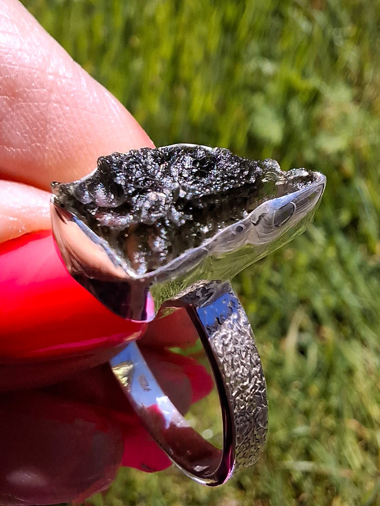 Moldavite Ring, size Y, 925 Silver, Tektite (Ref: R331)