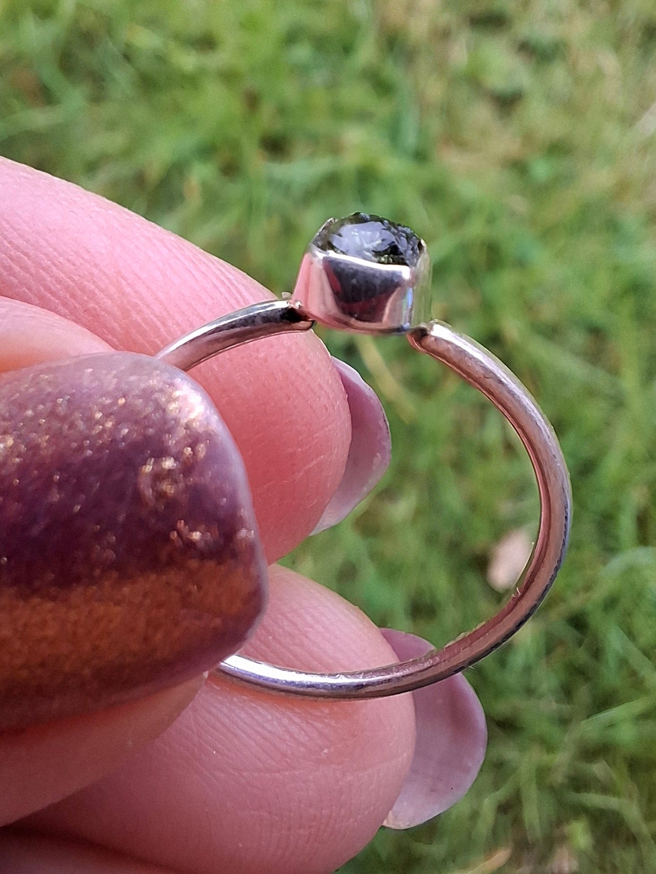 Moldavite Ring, size large L/small M, 925 Silver, Tektite (Ref: R37)