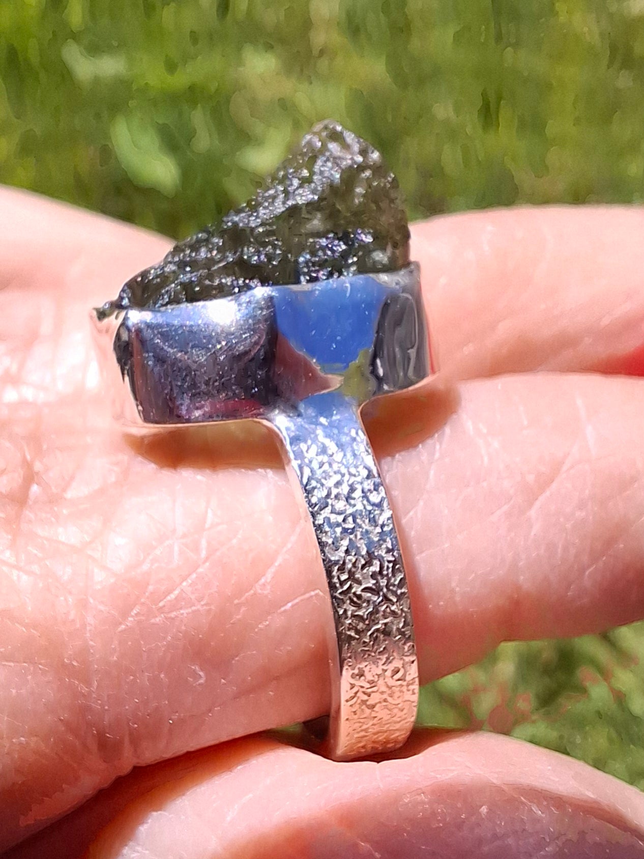 Moldavite Ring, size M, 925 Silver, Tektite (Ref: R306)