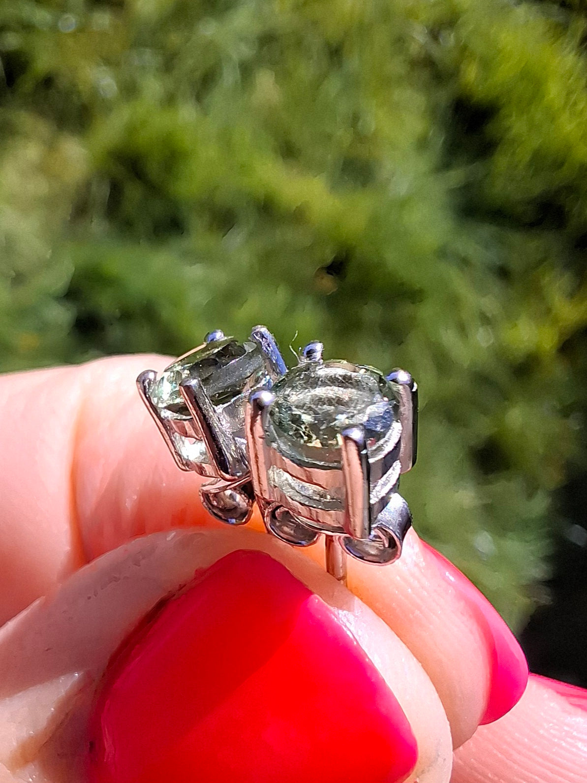 Moldavite (faceted) 5mm STUD EARRINGS, 925 Silver, Tektite (Ref: Pair43)